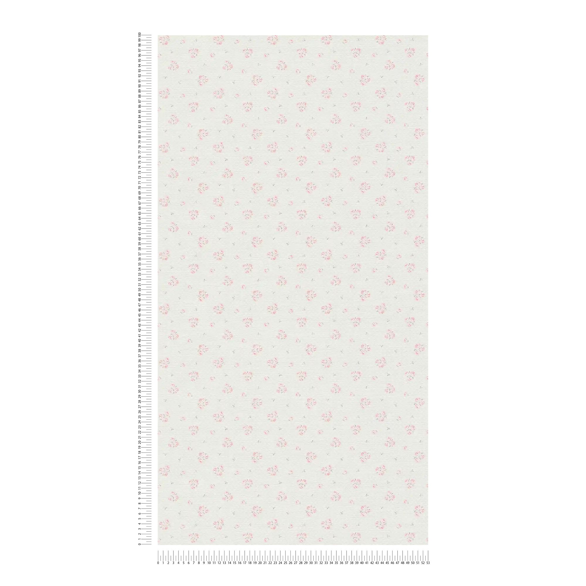             Papel pintado no tejido con fino motivo floral Shabby Chic - gris claro, rojo, blanco
        
