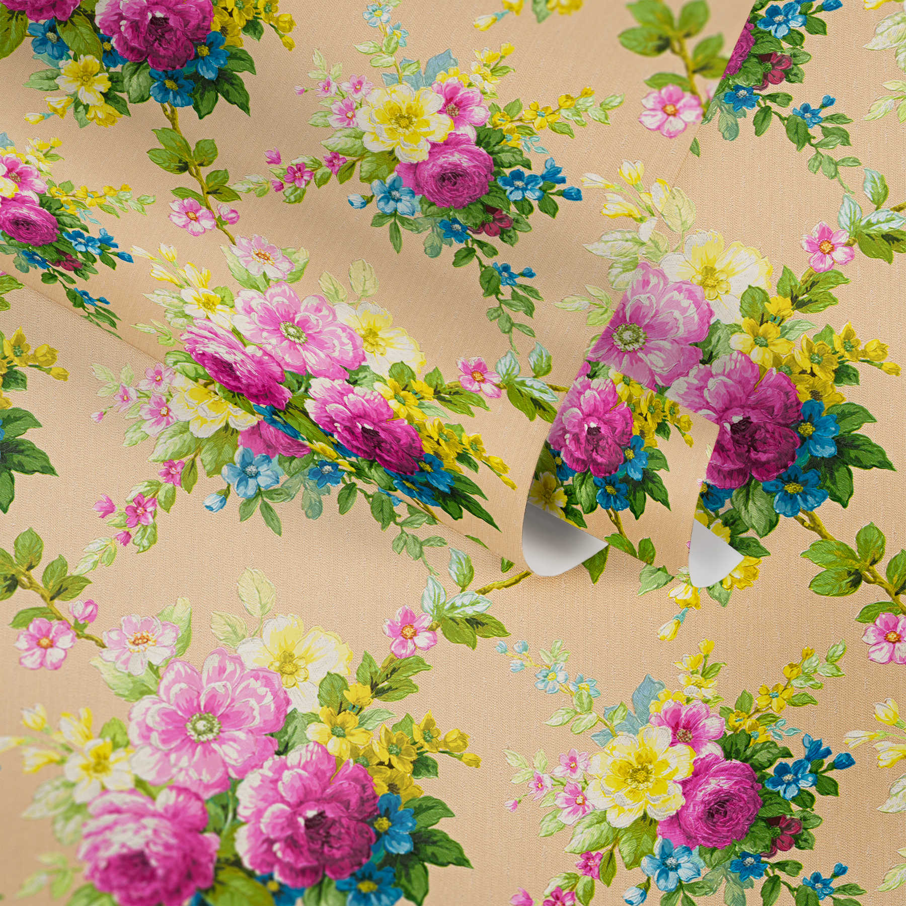             Behang Floral Decor bloemornament met metaaleffect - veelkleurig
        