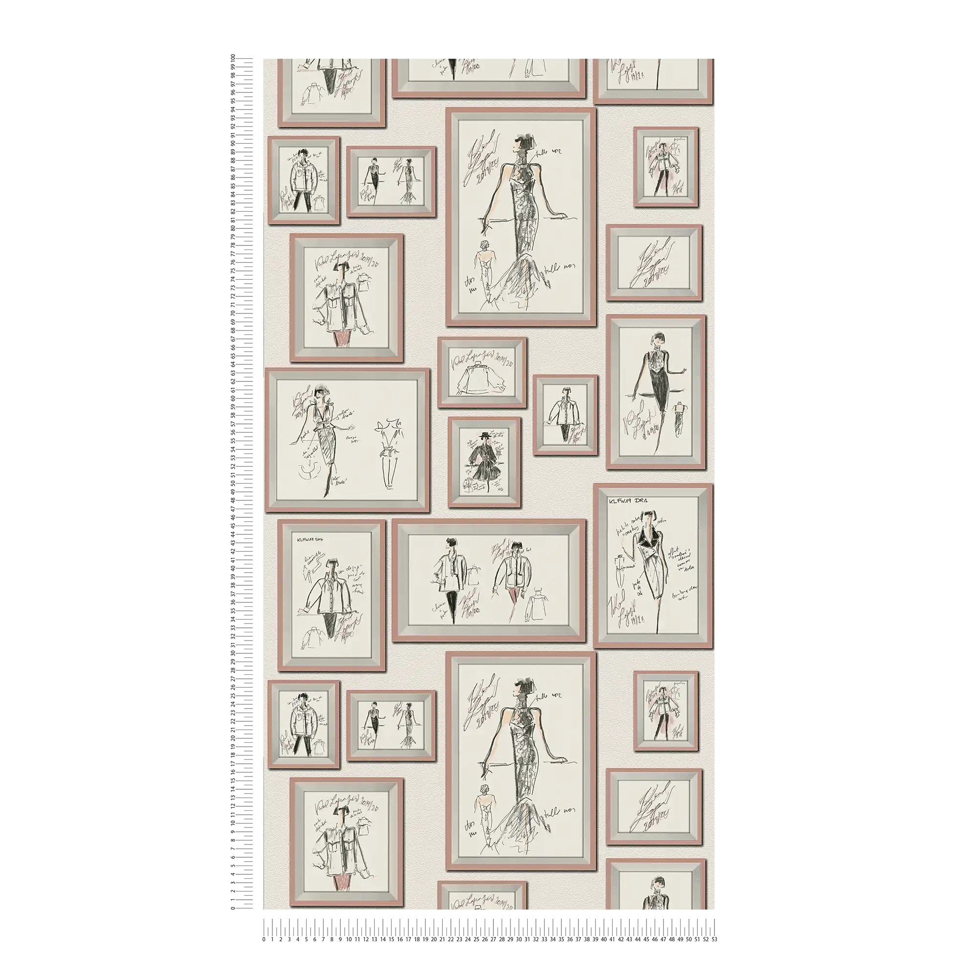             Non-woven wallpaper Karl LAGERFELD fashion designs - white, pink
        