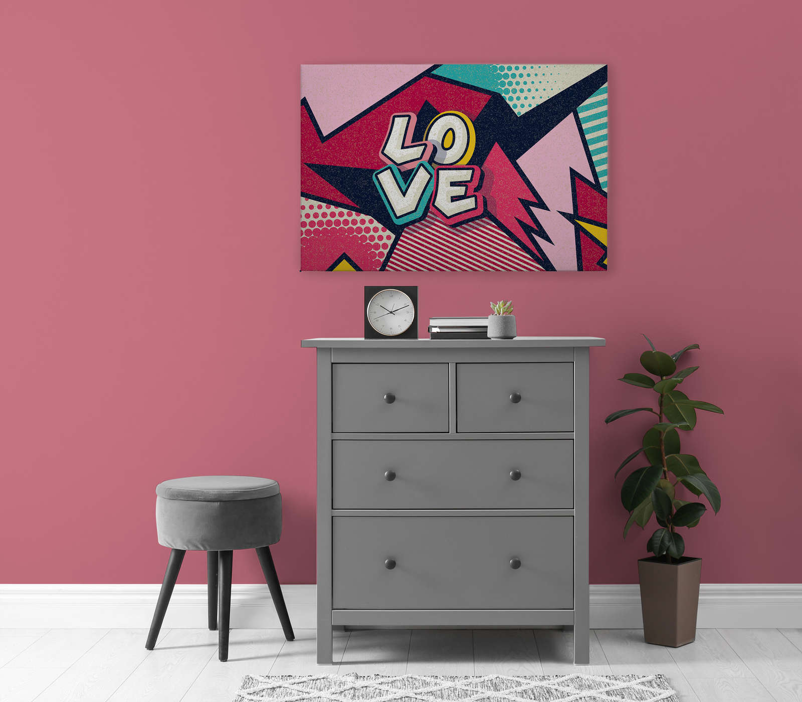             Pop Up Love Canvas Schilderij in komische stijl - 0,90 m x 0,60 m
        