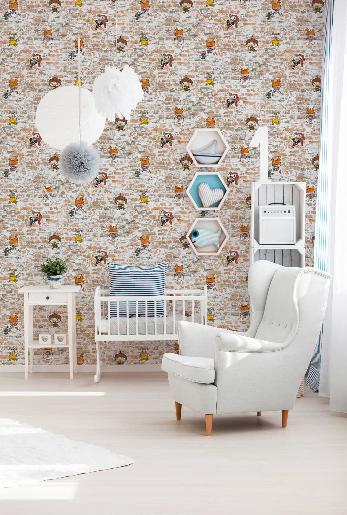             Paper wallpaper wall optics with cartoon characters - brown, beige
        