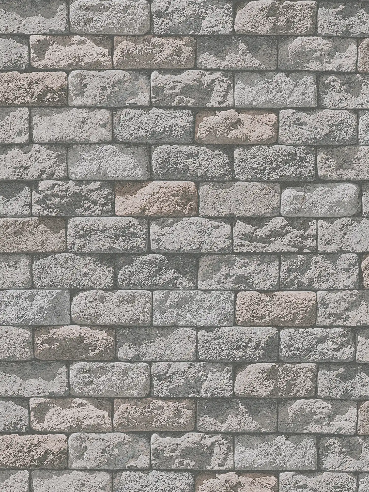 Masonry wallpaper in stone look & 3D look - beige, grey
