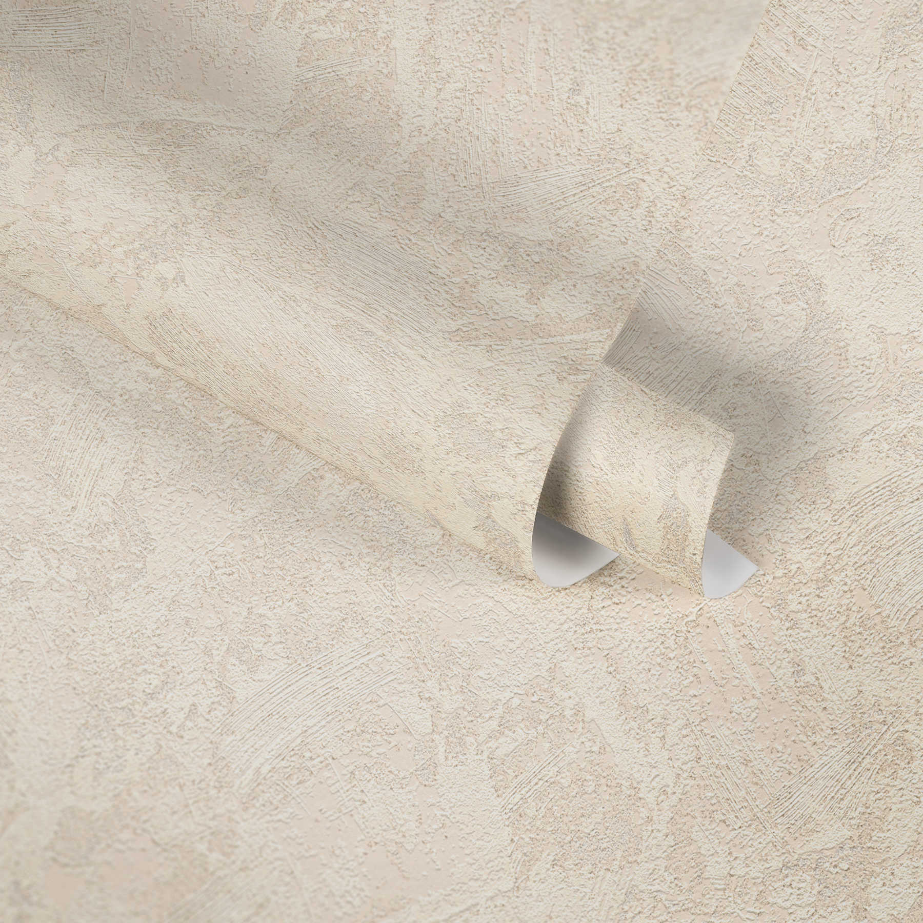             Papier peint intissé aspect plâtre avec texture de crépi - crème
        
