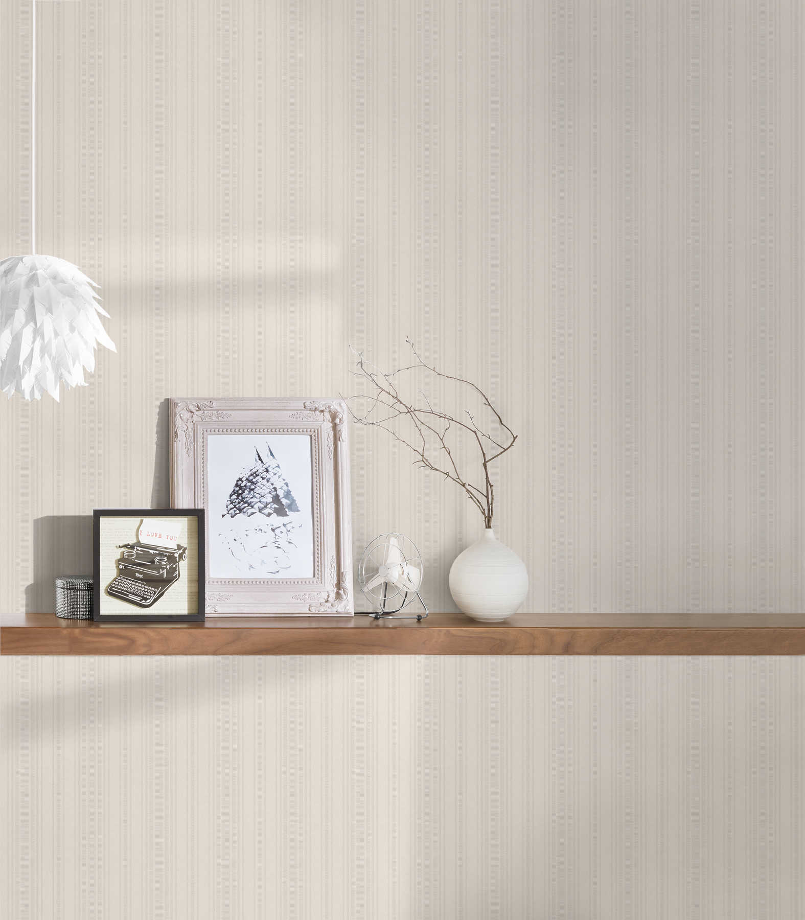             Cream beige wallpaper with stripe pattern & texture design
        