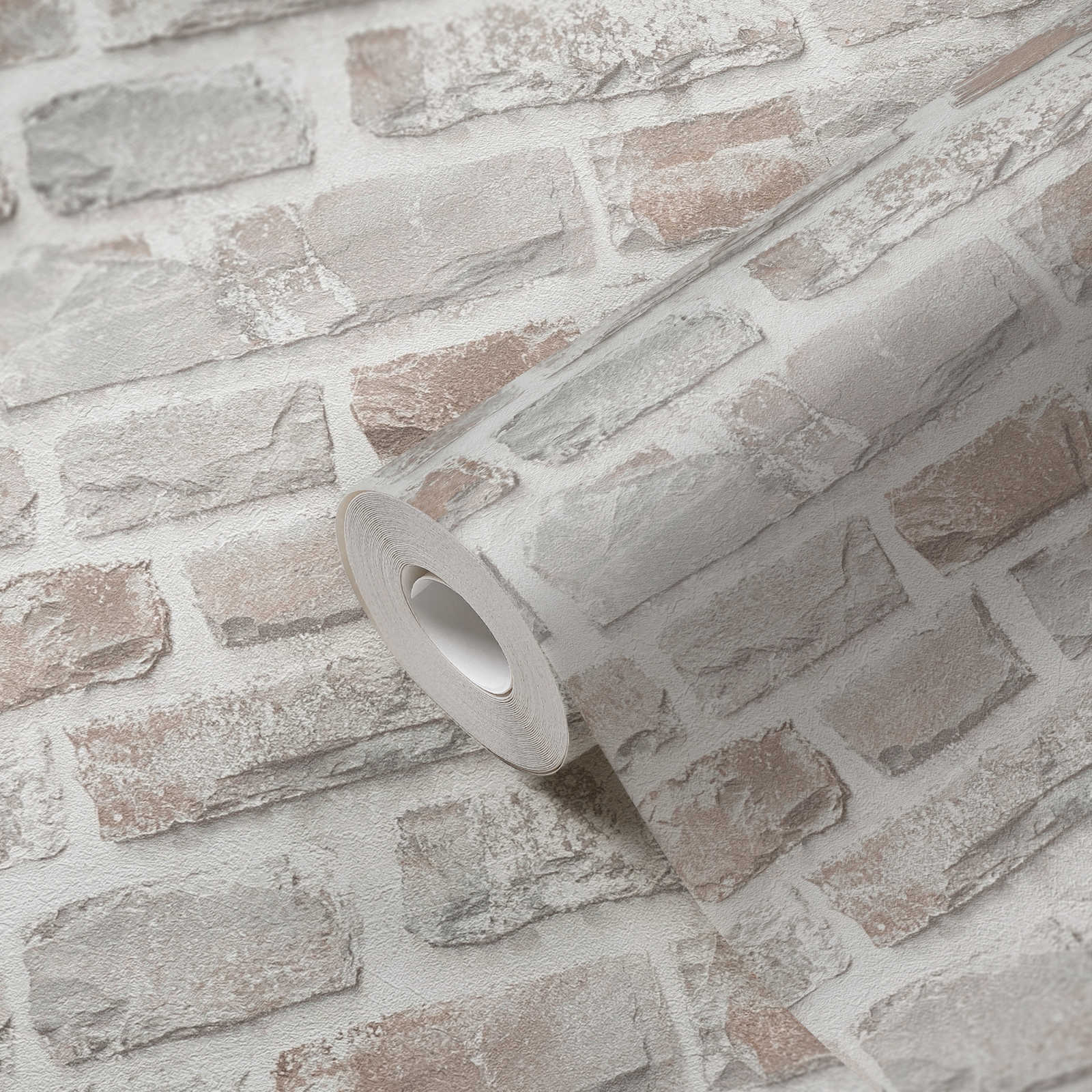             Carta da parati in tessuto non tessuto con parete in pietra naturale senza PVC - grigio, bianco
        