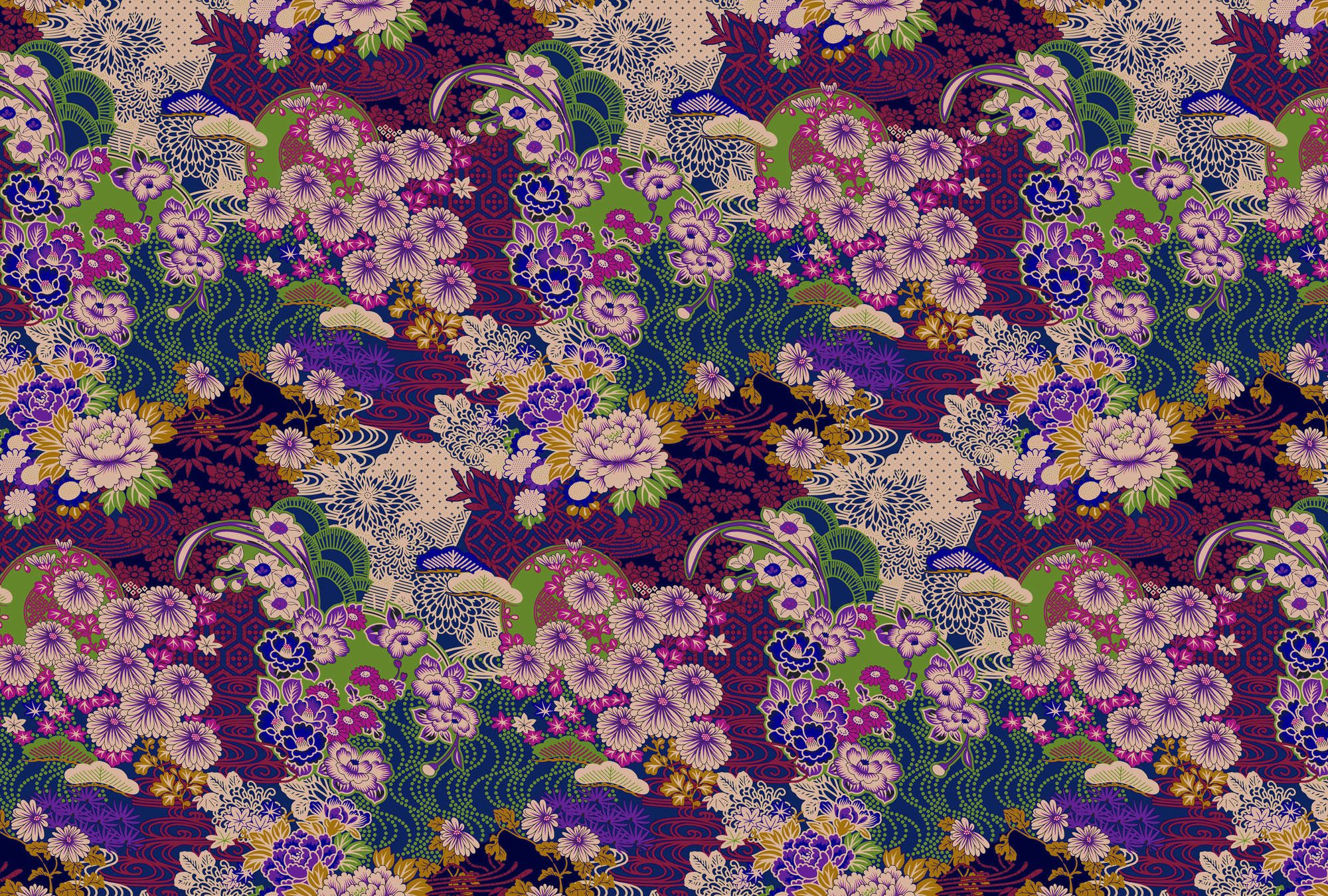             Photo wallpaper »kimo 2« - Abstract flower artwork - Purple, Green | Matt, Smooth non-woven fabric
        