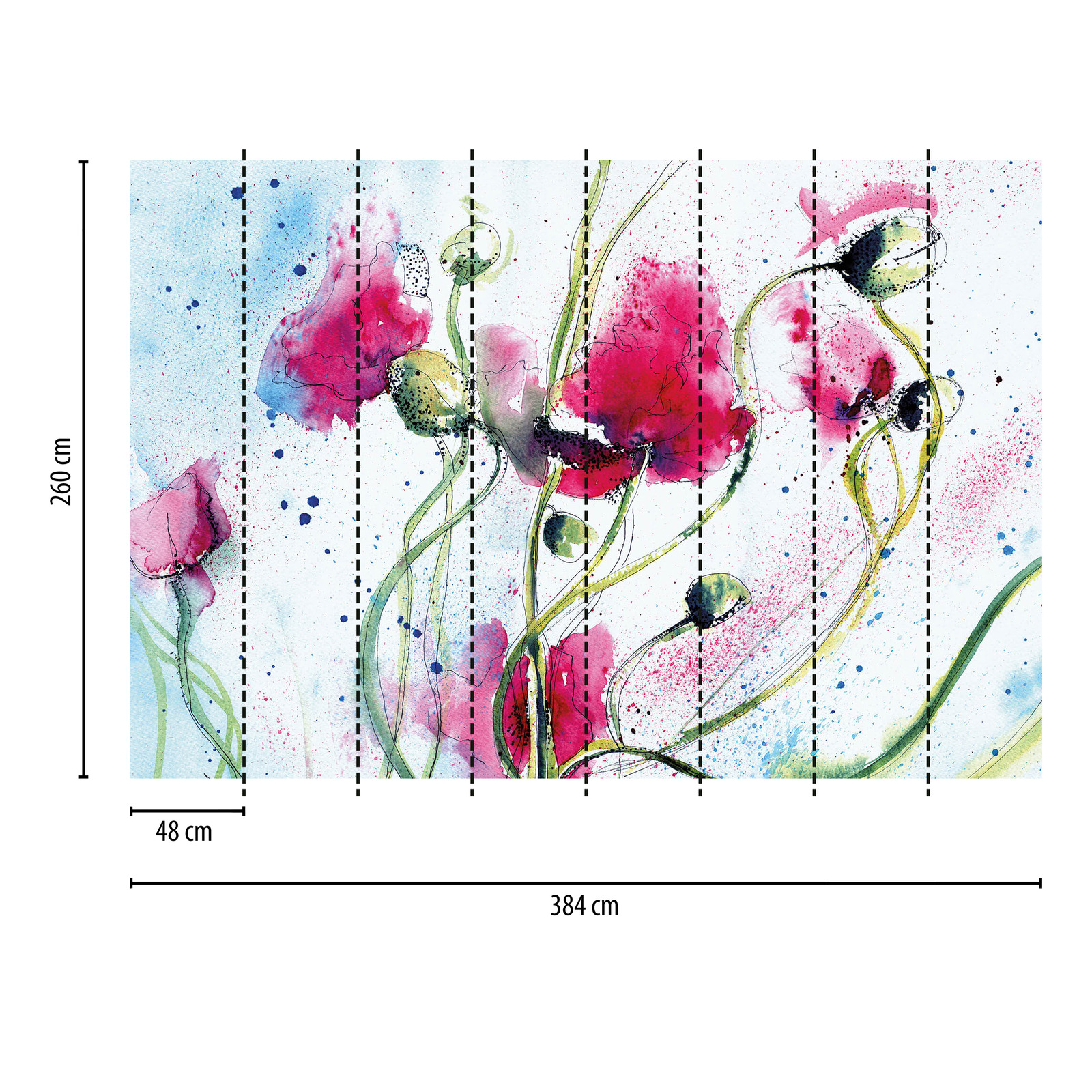             Mural de flores dibujadas - Rosa, Verde
        
