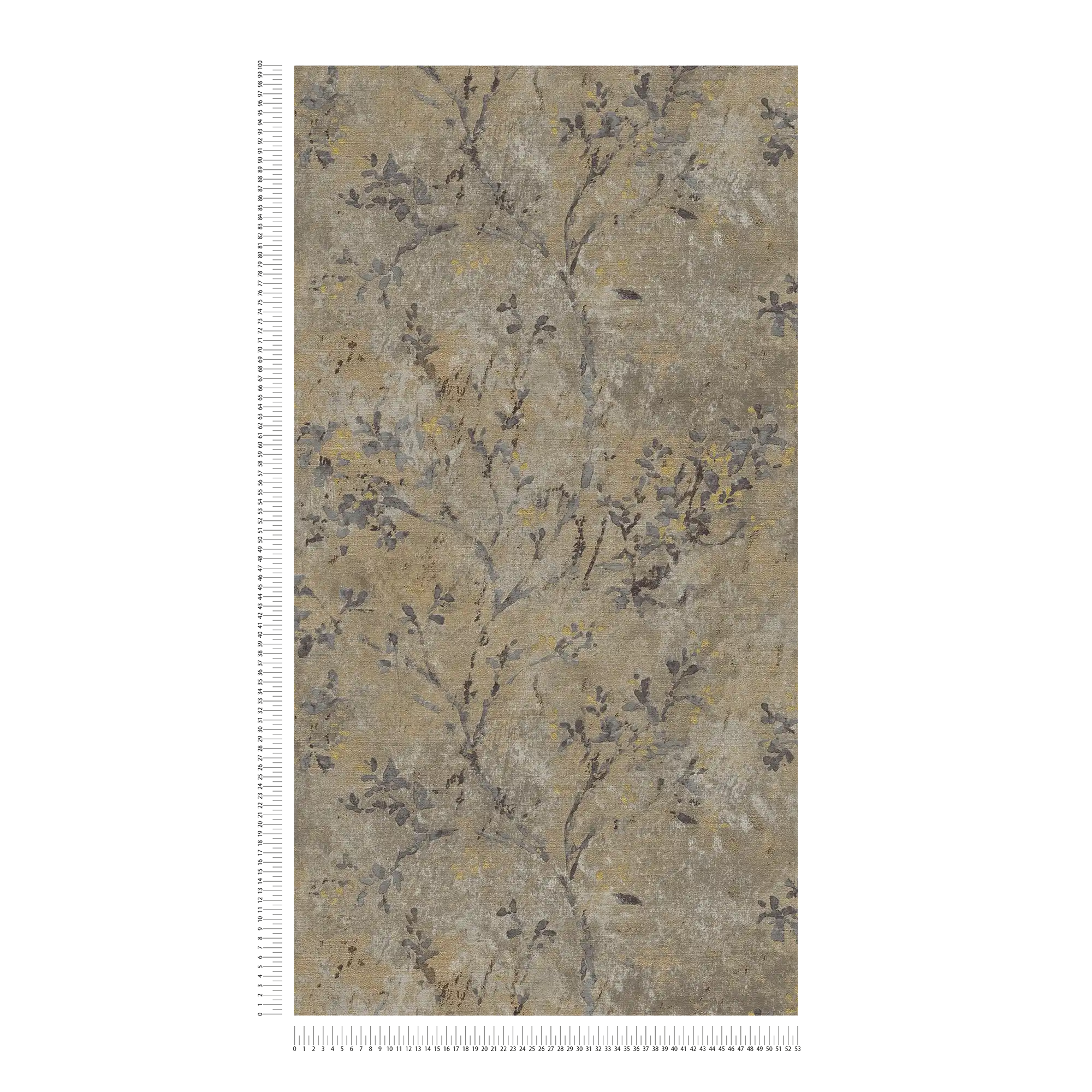             Non-woven wallpaper with floral pattern in watercolour look - brown, grey, gold
        