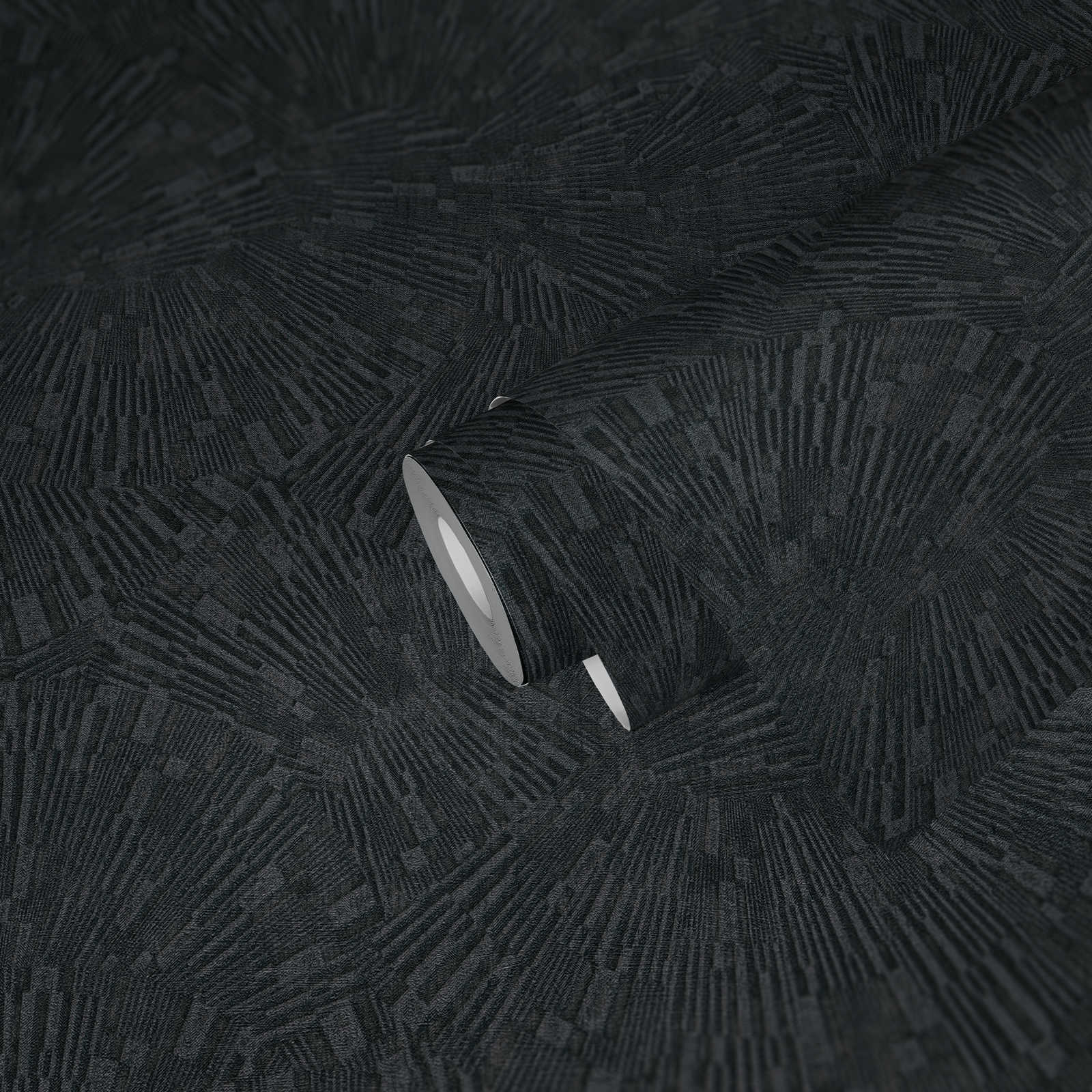             Zwart behang glanzend met textuureffect - Bruin, Zwart
        