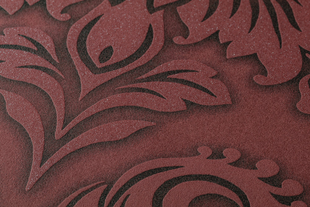             Papier peint baroque Ornements avec effet scintillant - rouge, argent, noir
        