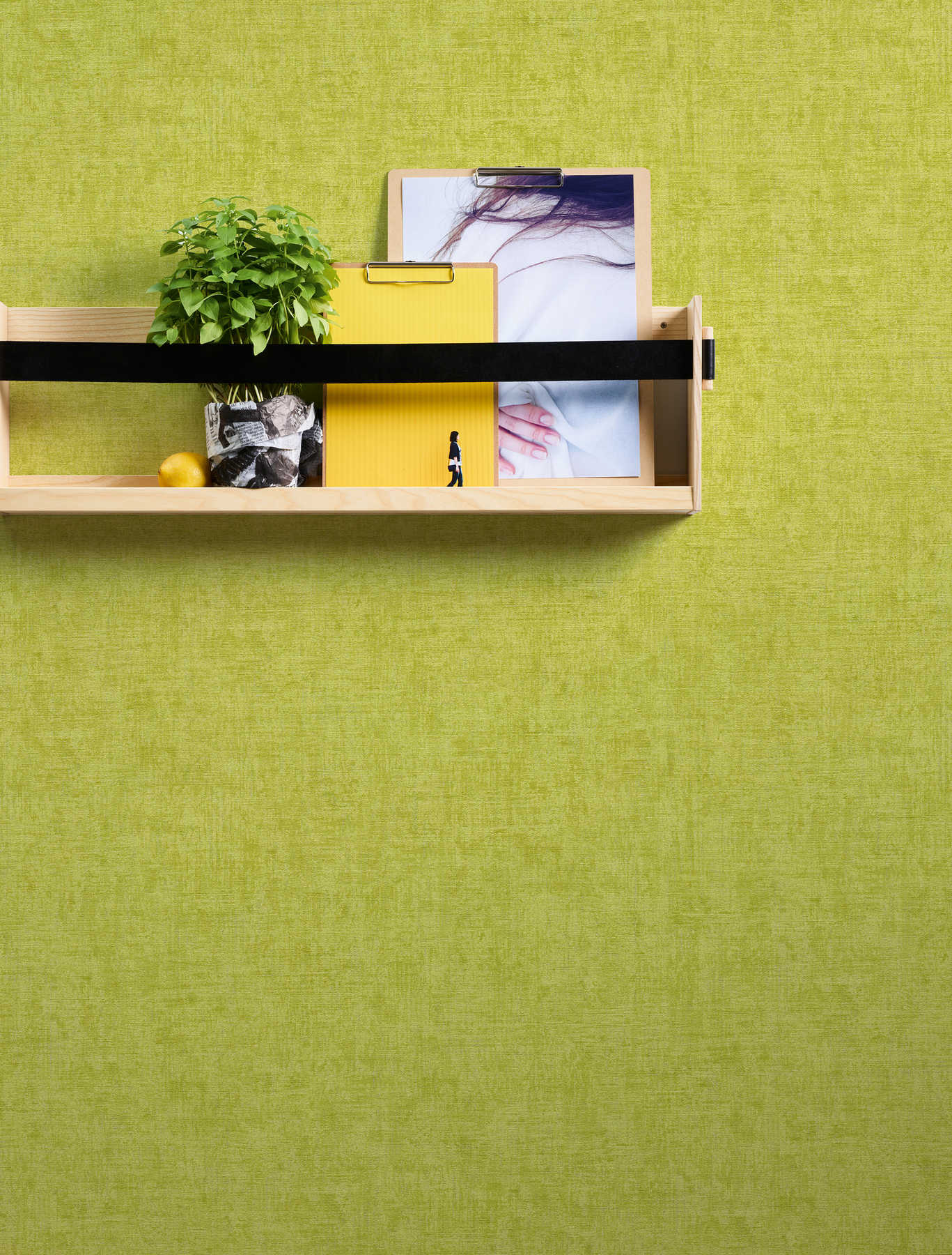             Melange wallpaper lime green with nature embossed pattern
        