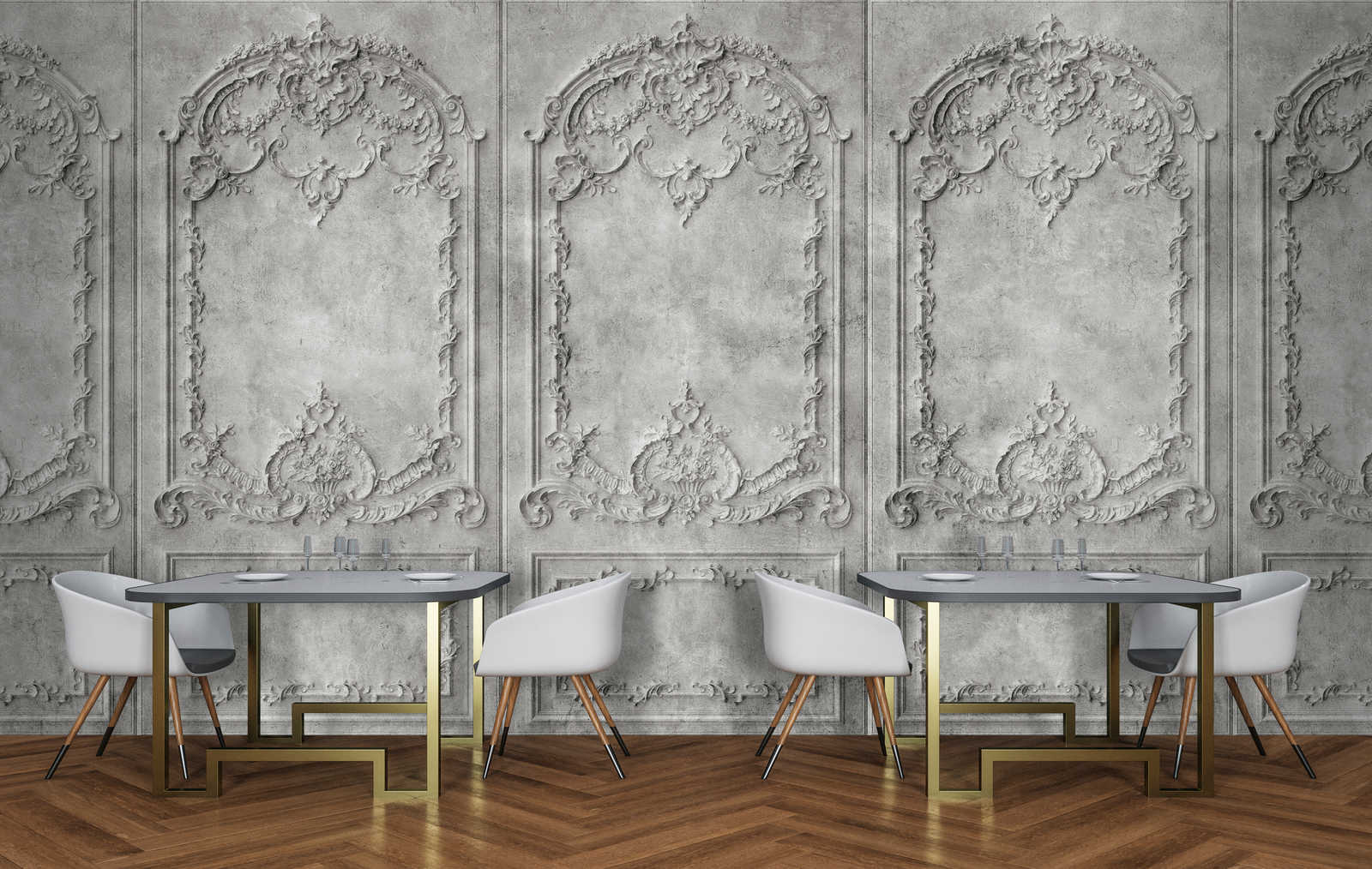             Versailles 2 - Houten panelen in barokstijl Grijs Behang
        