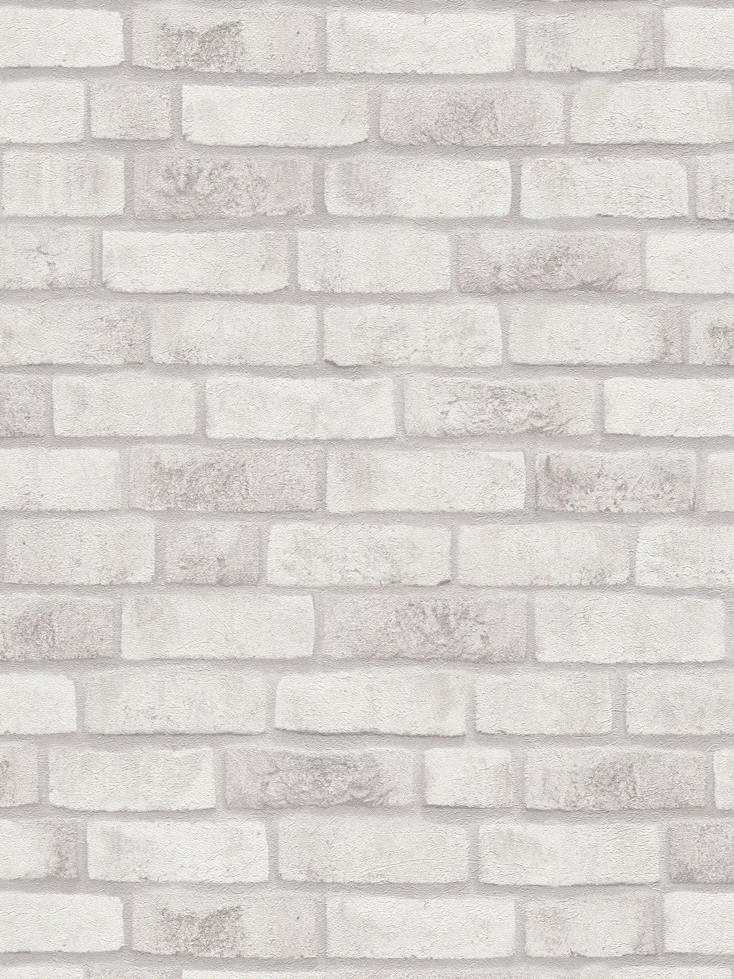 Non-woven wallpaper with brick wall - white, grey, grey
