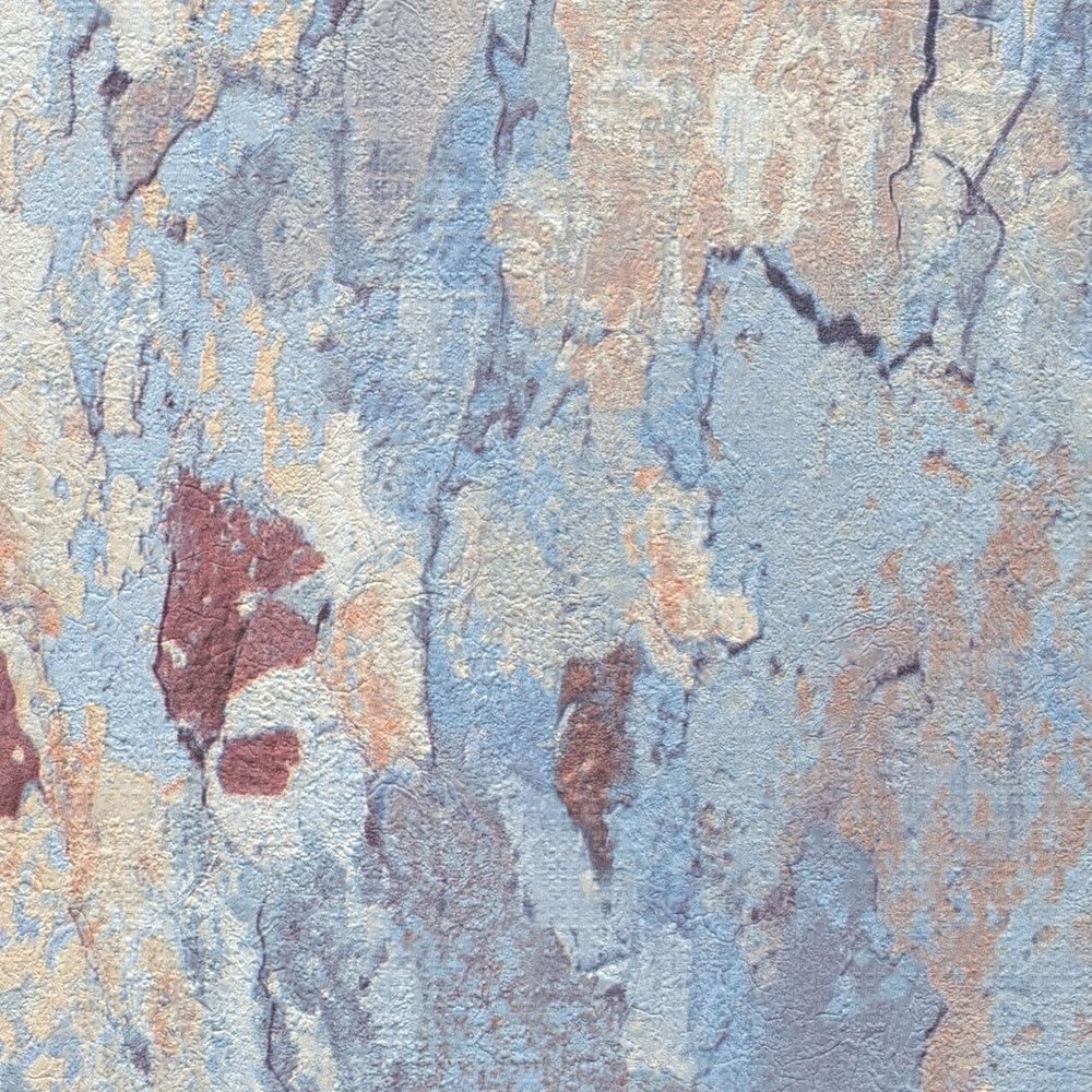             Papel pintado 3D aspecto rústico de la pared en estilo industrial - beige, azul, marrón
        