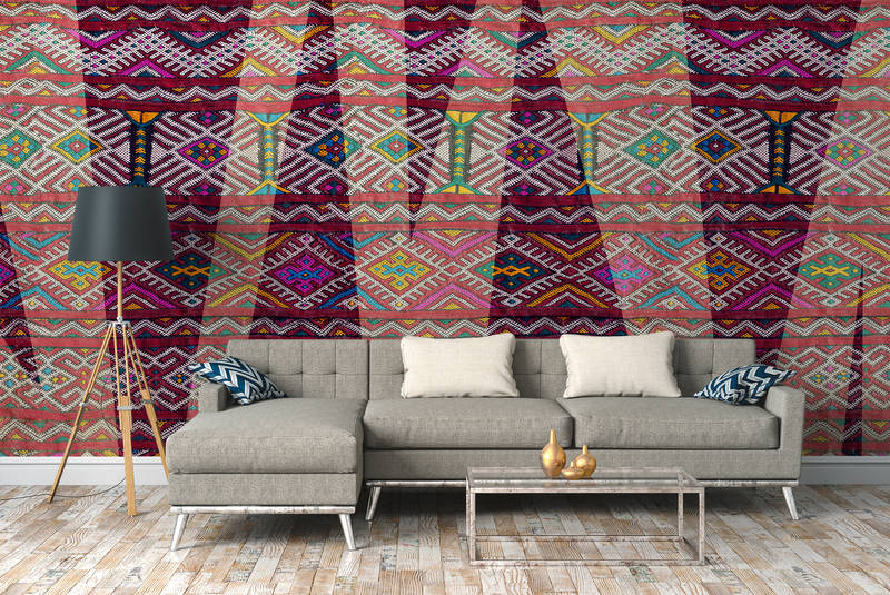             Photo wallpaper ethnic style with indigenous woven pattern - purple, green, orange
        