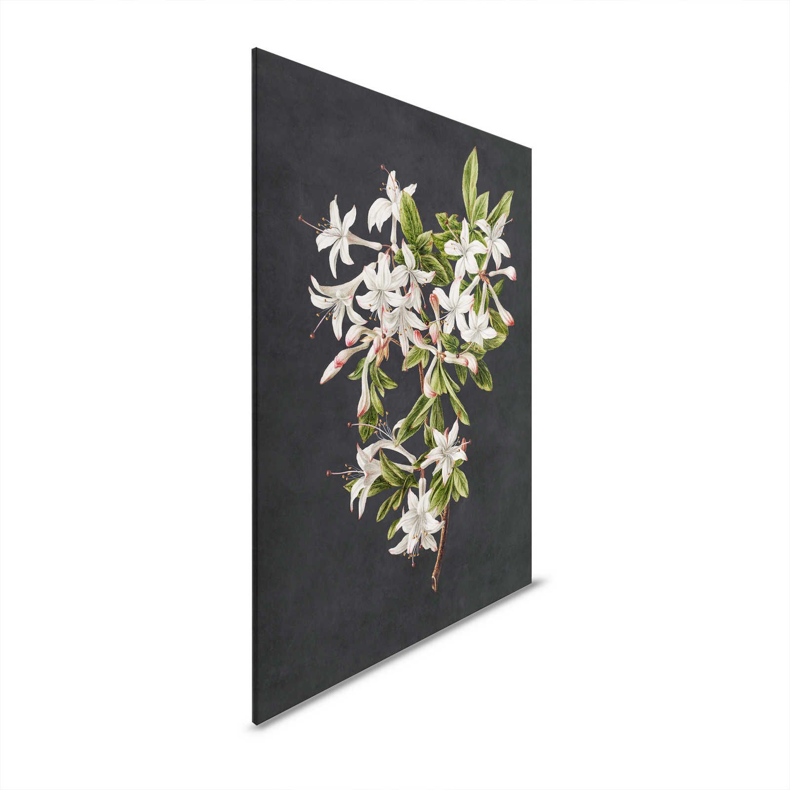 Giardino di mezzanotte 2 - Quadro su tela nera Ramo di fiori bianchi - 0,60 m x 0,90 m

