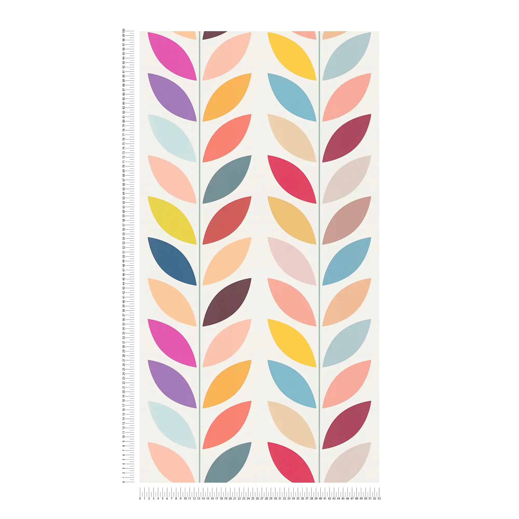             Papel pintado retro de tejido-no tejido con llamativo motivo de hojas de colores - crema, multicolor
        