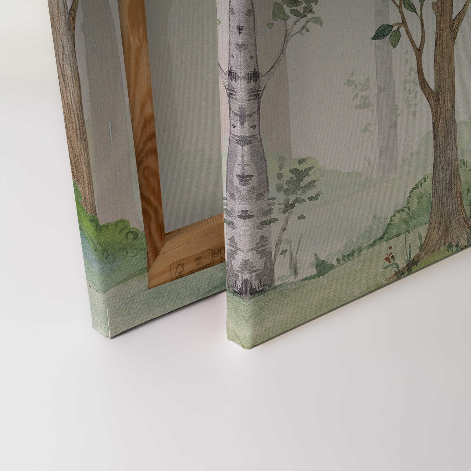             Canvas schilderij met geschilderd bos voor kinderkamer - 0,90 m x 0,60 m
        