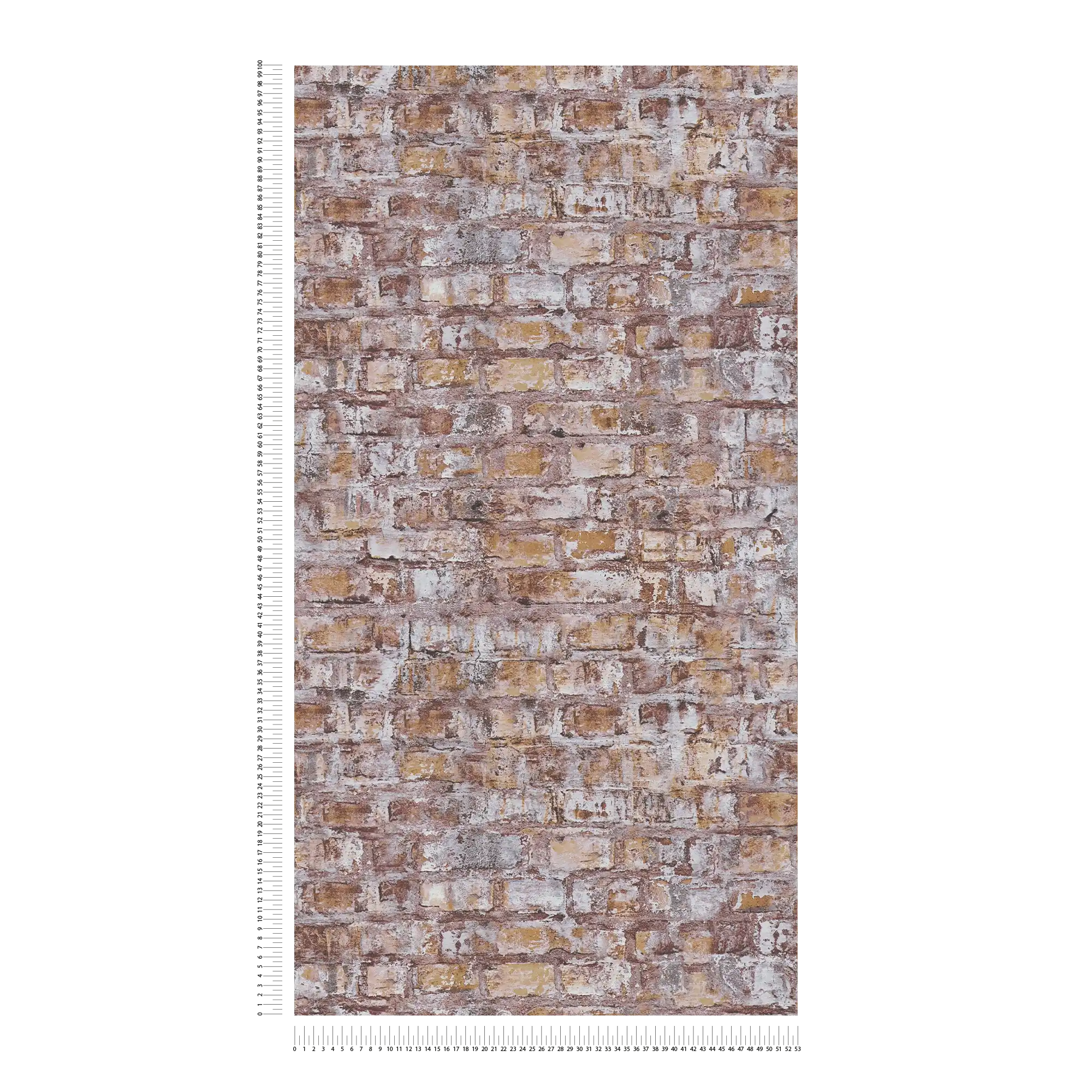             Vliesbehang in baksteenlook met muurmotief - grijs, bruin, wit, roest
        