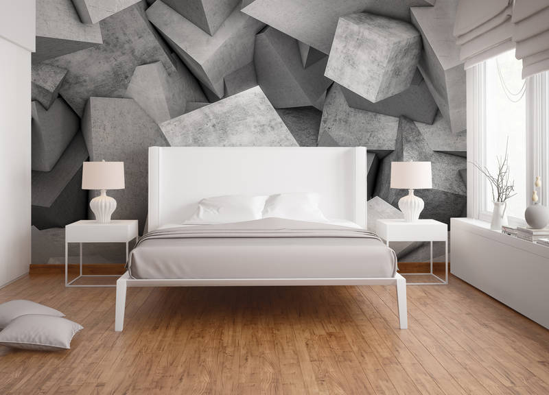             Concrete blocks with 3D look photo wallpaper - Grey
        