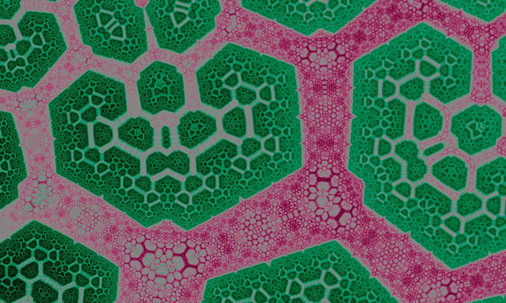             Photo wallpaper Geometric honeycombs - Green, Purple
        