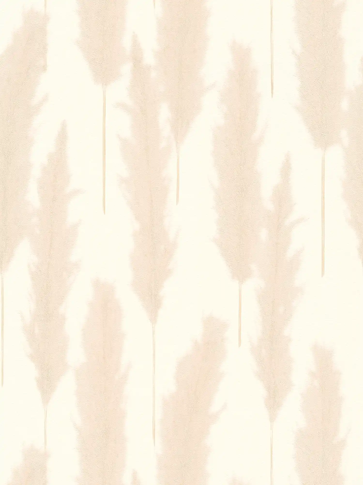 Wallpaper with lampbush grass design - beige, cream
