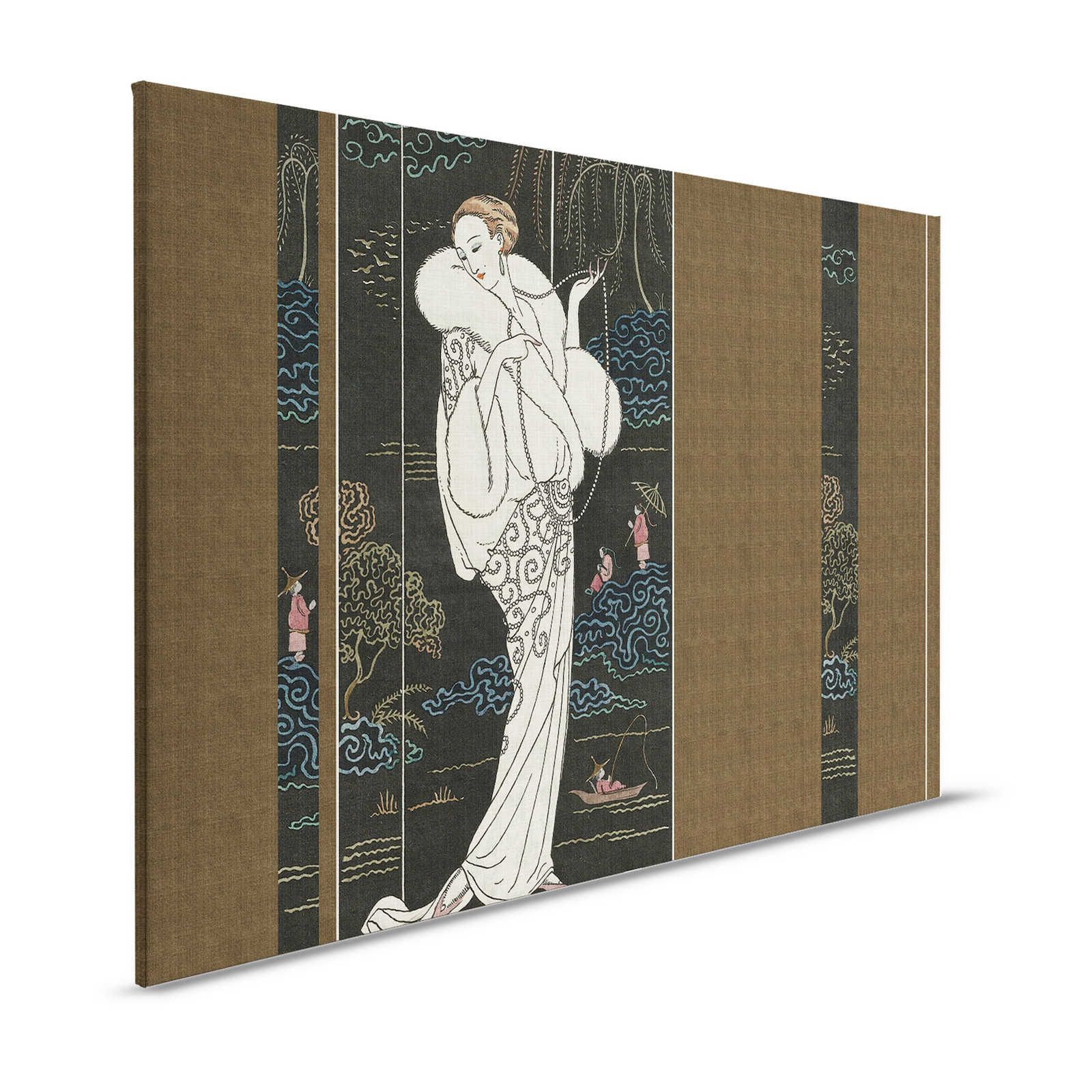 Adlon 4 - Cuadro en lienzo Negro-Marrón Diseño retro asiático - 1,20 m x 0,80 m
