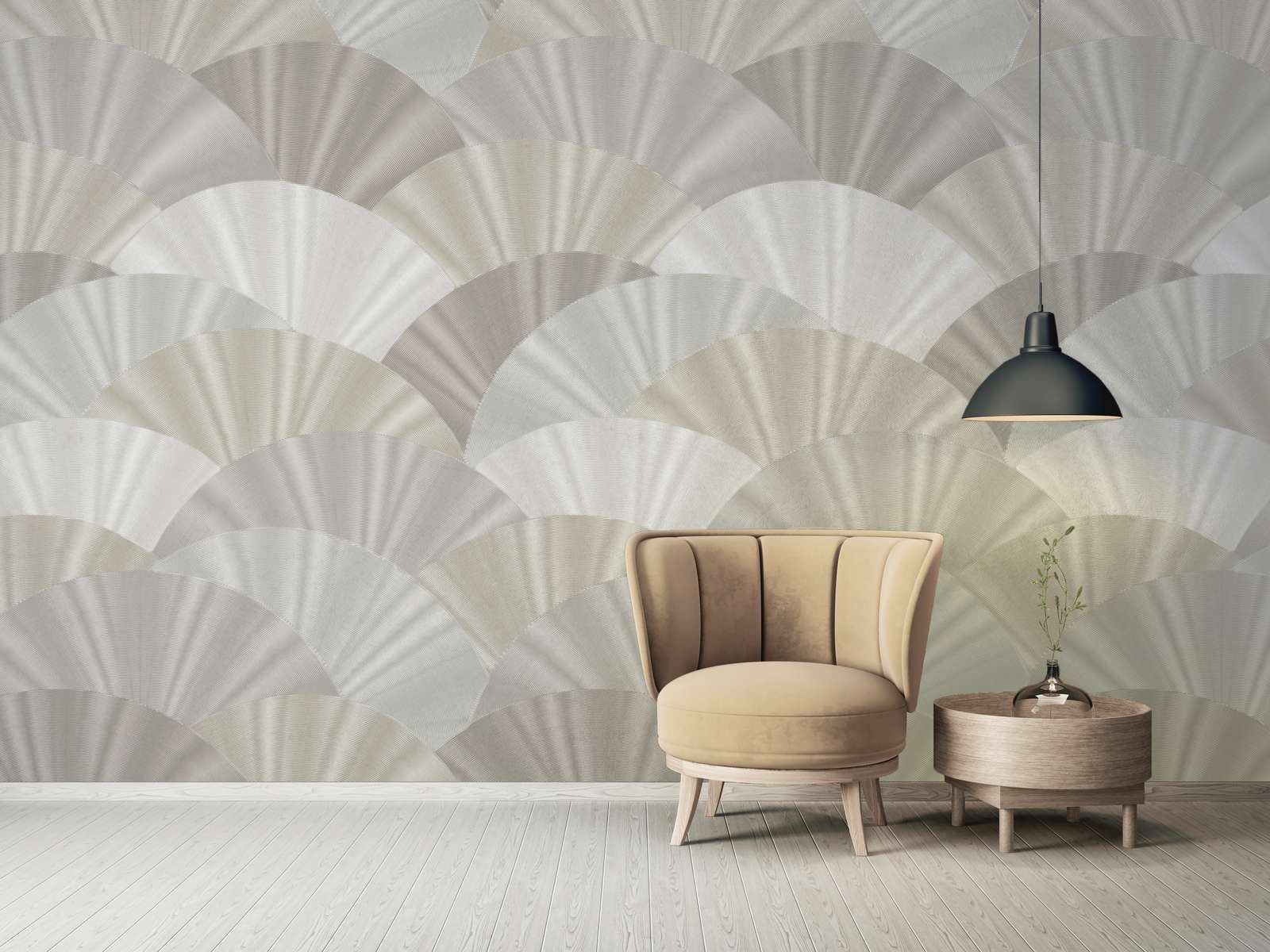             Non-woven wallpaper fan pattern with fabric look - grey, silver
        