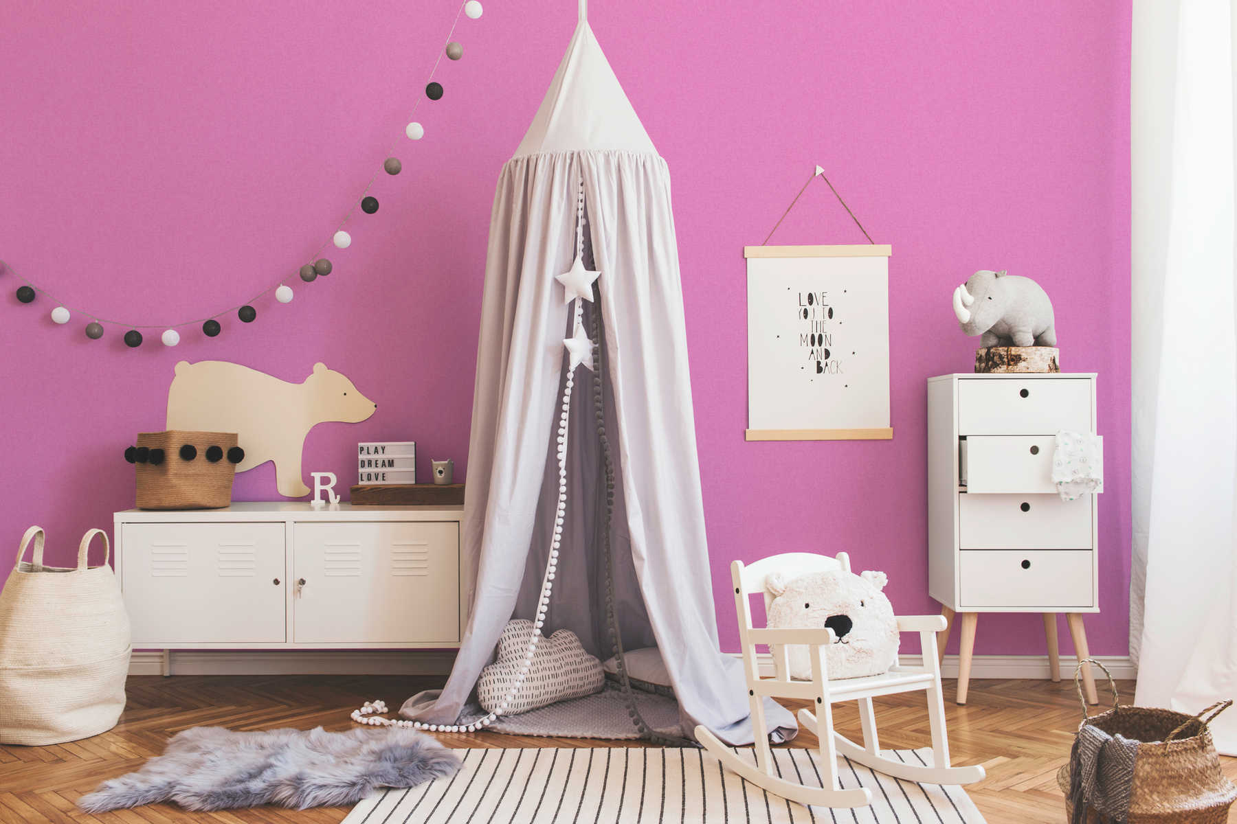             Papel pintado no tejido de color rosa para la habitación de los niños y niñas - rosa
        