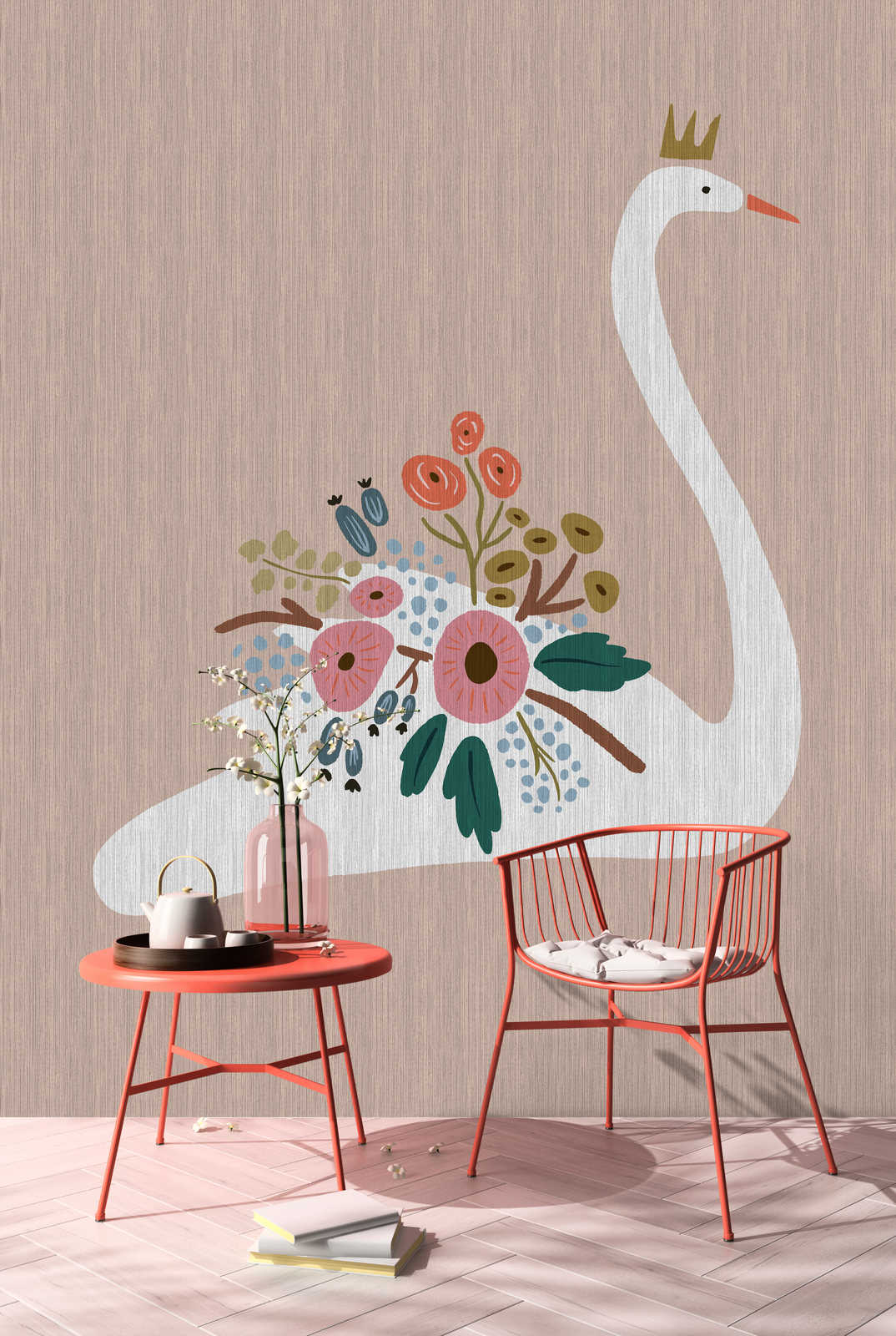             Up North 1 - papier peint design scandinave cygne & fleurs
        