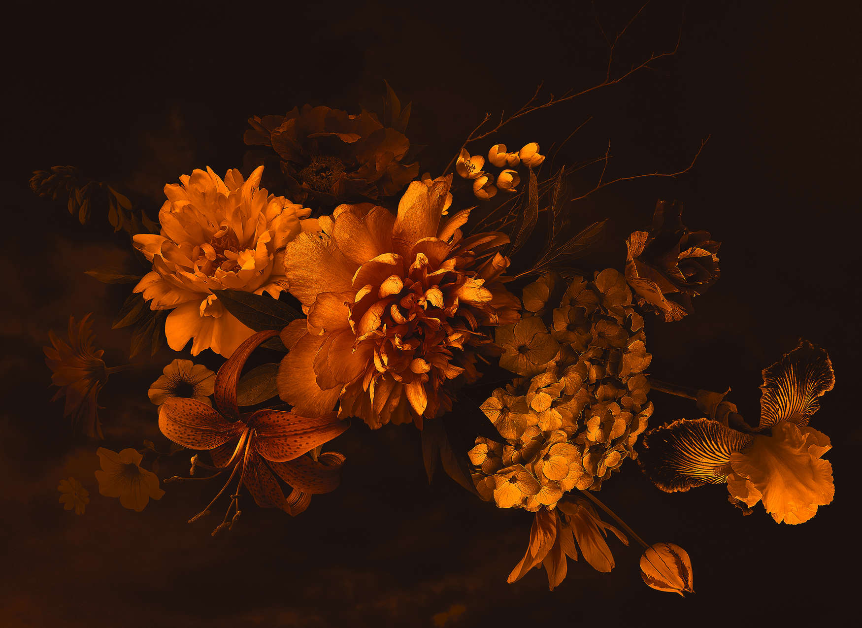             Bouquet de fleurs de style botanique - Orange, Noir
        