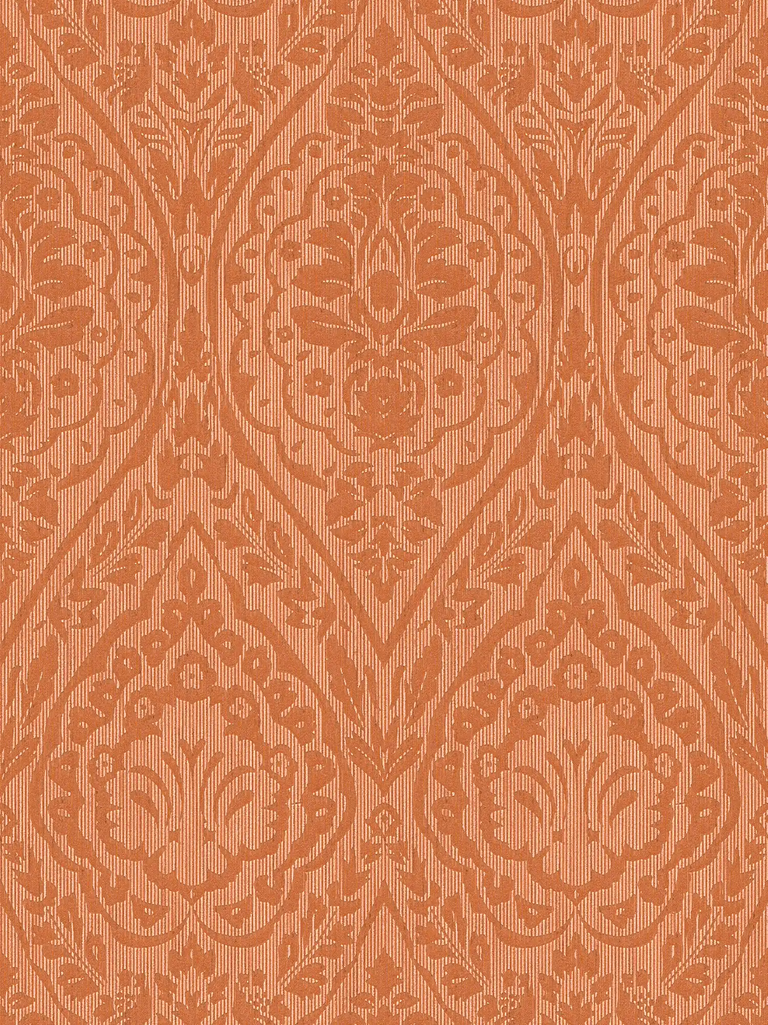 Papier peint motif floral ornemental avec effet de texture dimensionnel - orange

