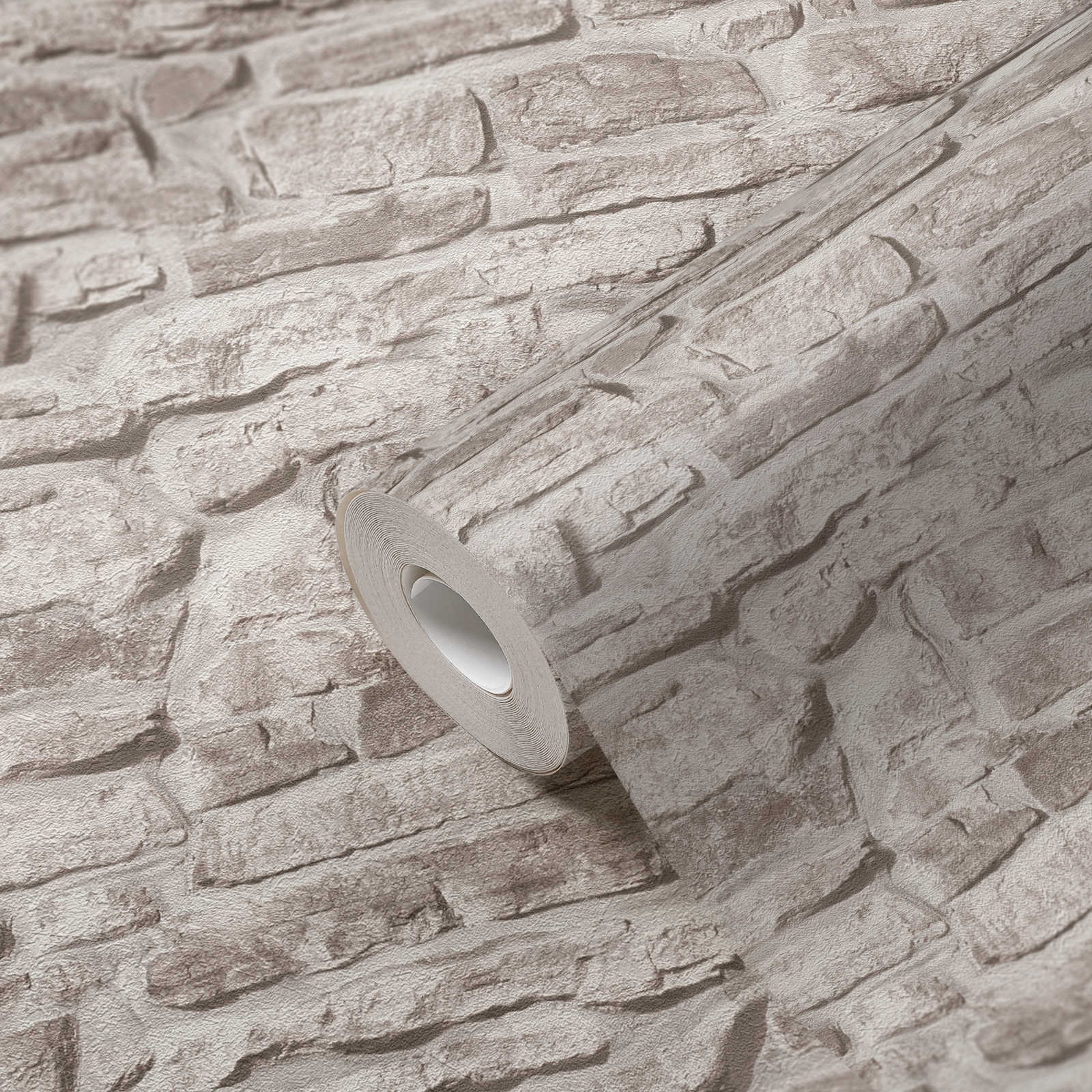             Papel pintado tejido-no tejido con aspecto de piedra rústica - gris, gris, blanco
        