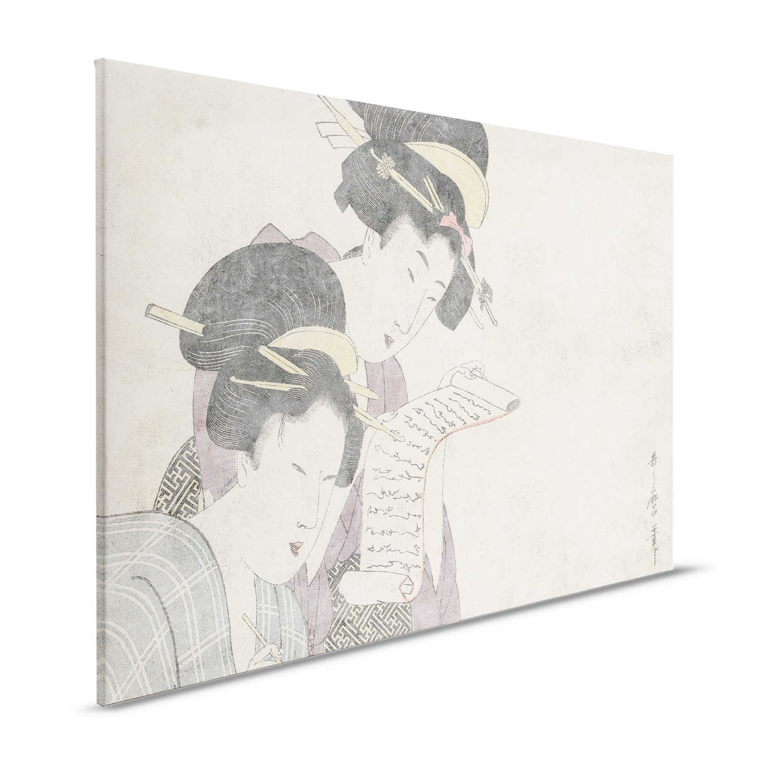 Osaka 3 - Aziatisch Canvas Schilderij Vintage Tekening & Gipsstructuur - 1.20 m x 0.80 m
