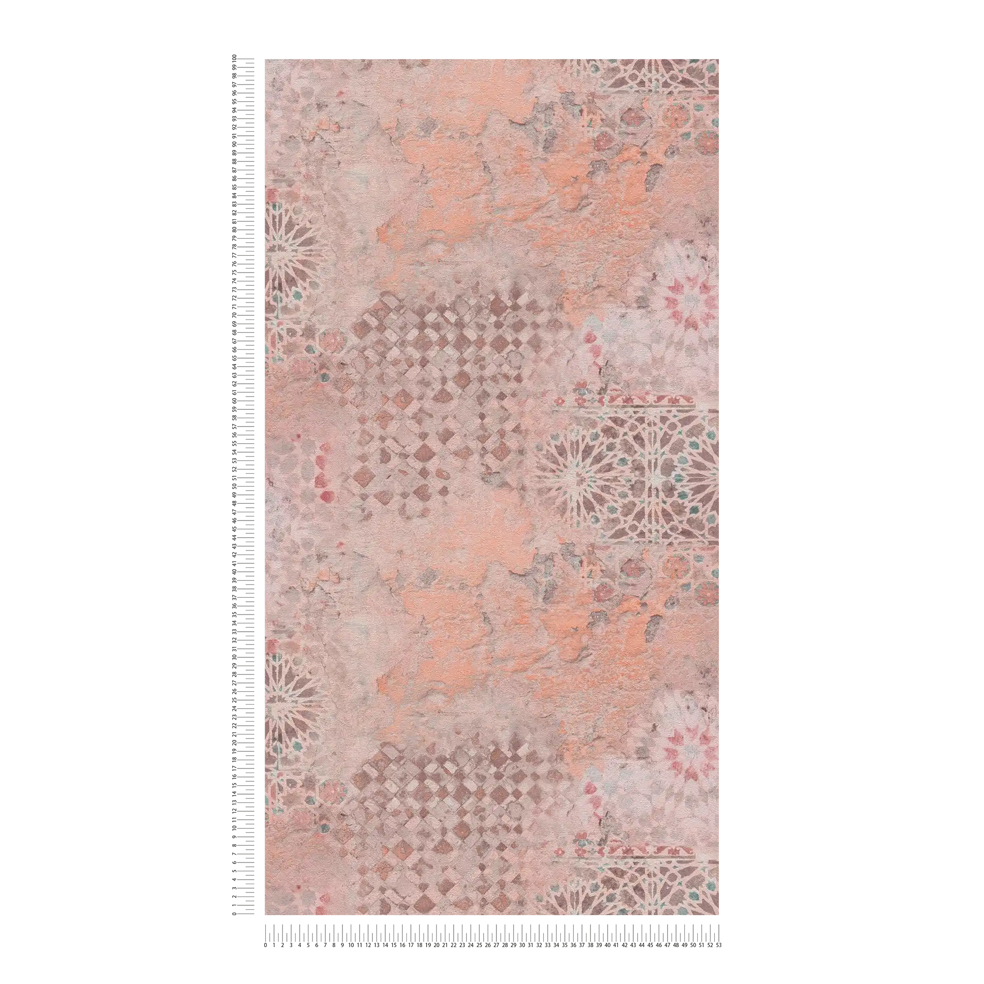            Colorful non-woven wallpaper with rustic mosaic pattern - brown, grey, orange
        