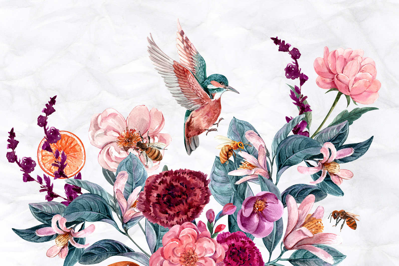             Canvas painting Flowers & Birds on 3D Background - 0,90 m x 0,60 m
        