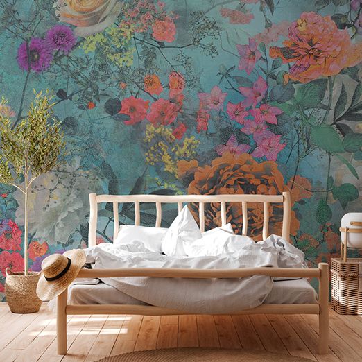 Flowered photo wallpaper as a colourful eye-catcher in the bedroom DD100005