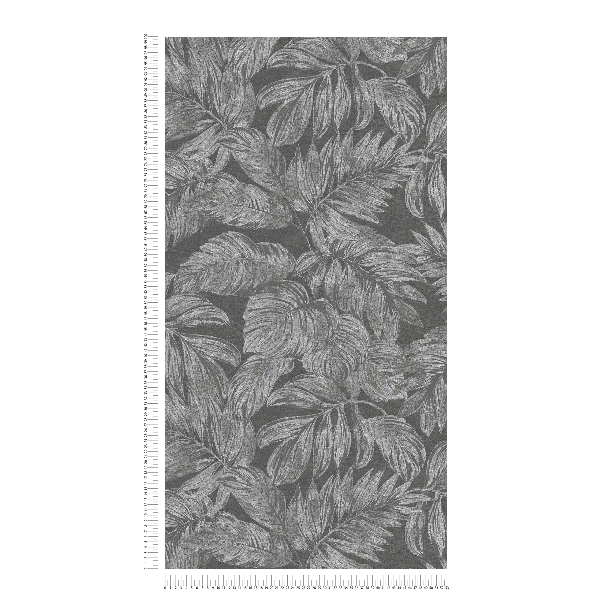             Floral non-woven wallpaper with jungle pattern - anthracite, grey, silver
        