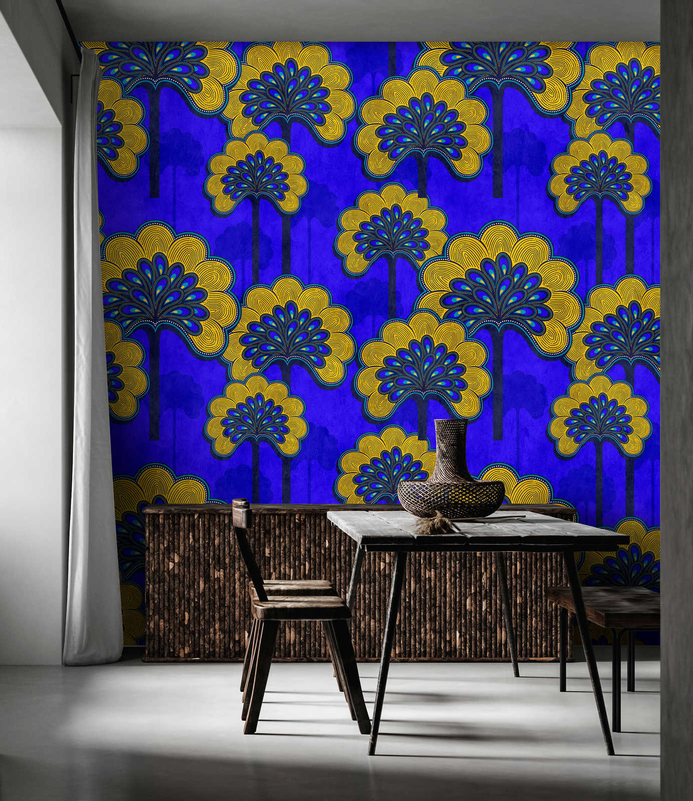             Dakar 1 - African Textile Pattern Blue & Yellow Wallpaper
        