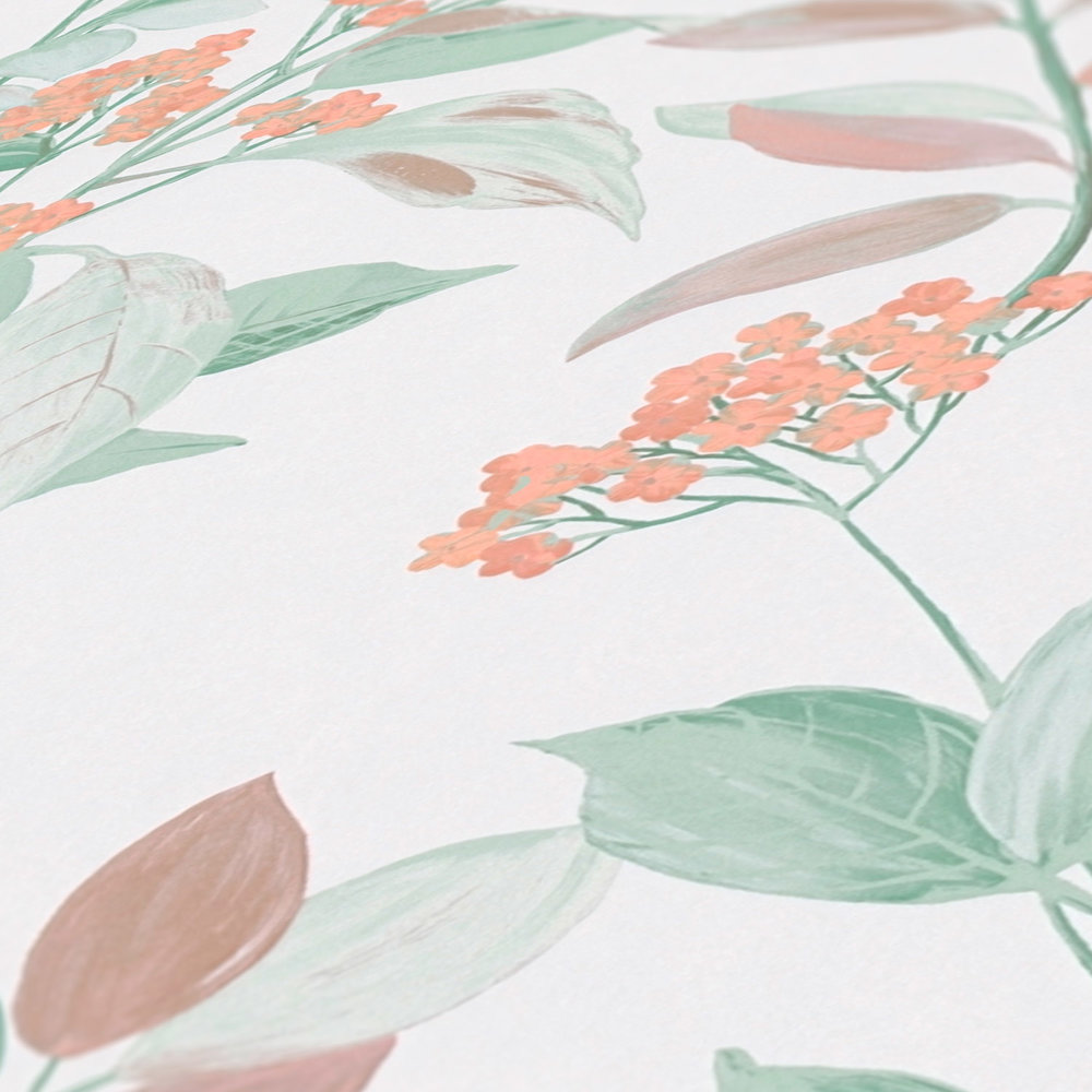             Papier peint intissé avec motif à fleurs - multicolore, vert, blanc
        