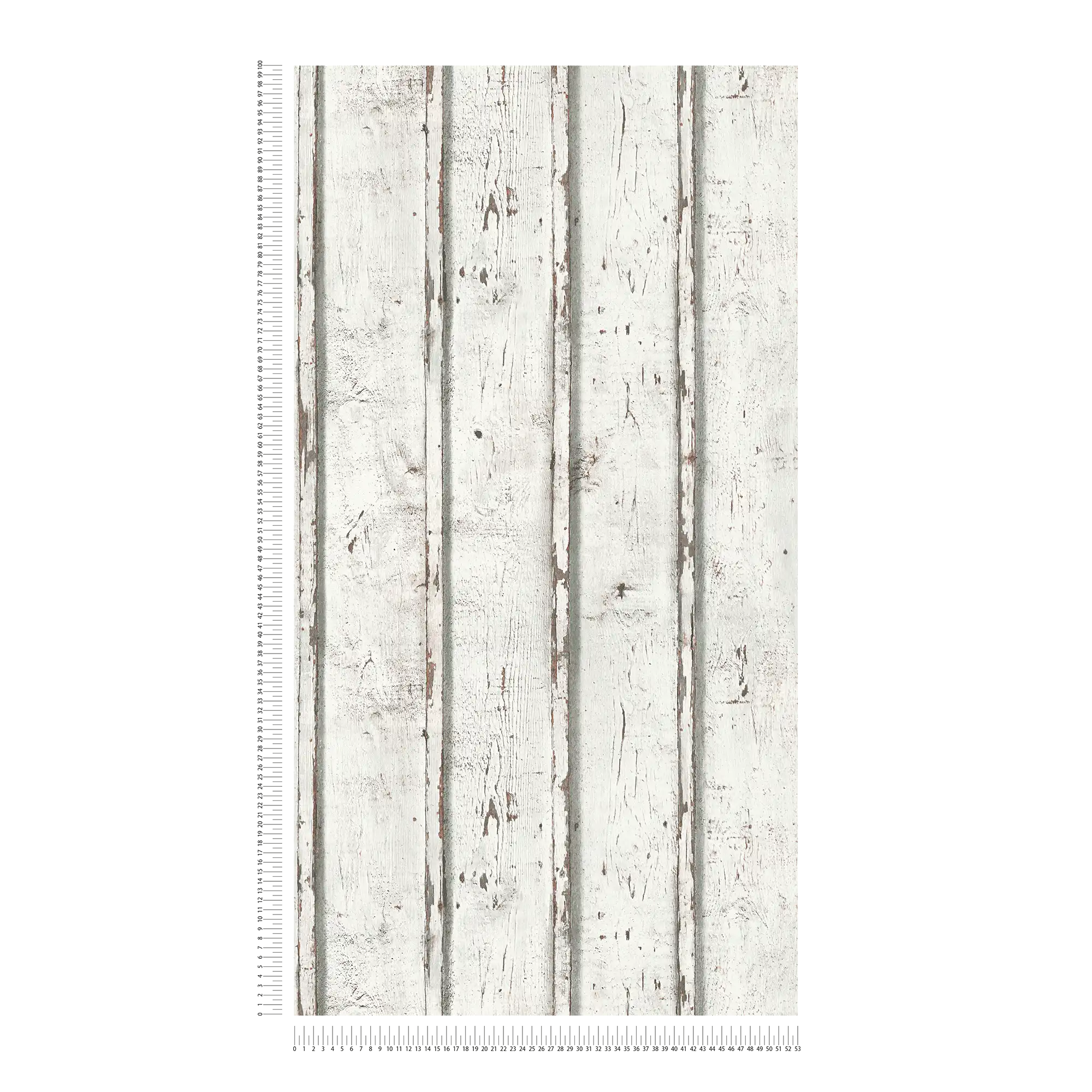             Wooden wallpaper in used look with weathered wooden boards - white, cream, grey
        