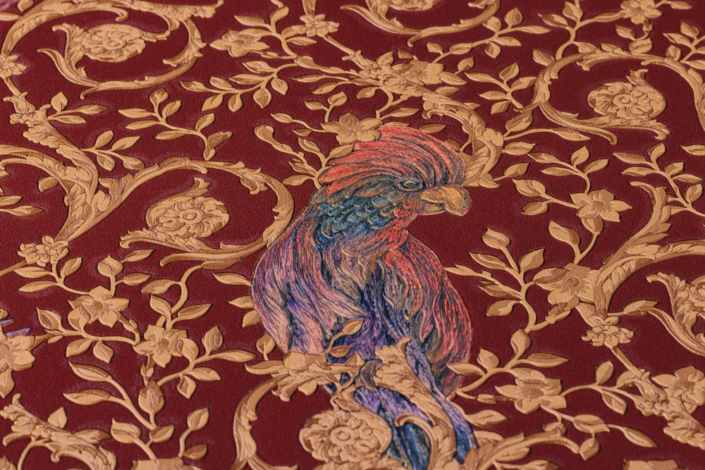            Papel pintado VERSACE Home pájaros del paraíso y acentos dorados - bronce, rojo, marrón
        