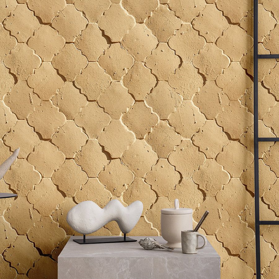 Photo wallpaper »siena« - Mediterranean tile pattern in sand colours - Matt, smooth non-woven fabric
