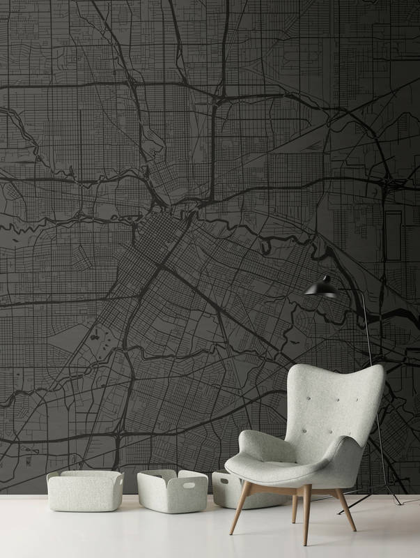             Muurschildering Stadsplattegrond met stratenplan - Zwart
        