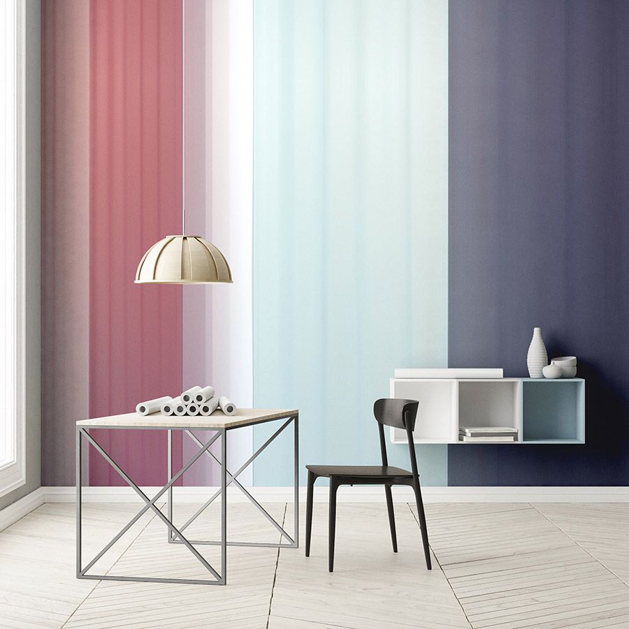 Photo wallpaper »co-coloures 2« - Colour gradient with stripes - Pink, light blue dark blue | Smooth, slightly pearly shimmering non-woven fabric
