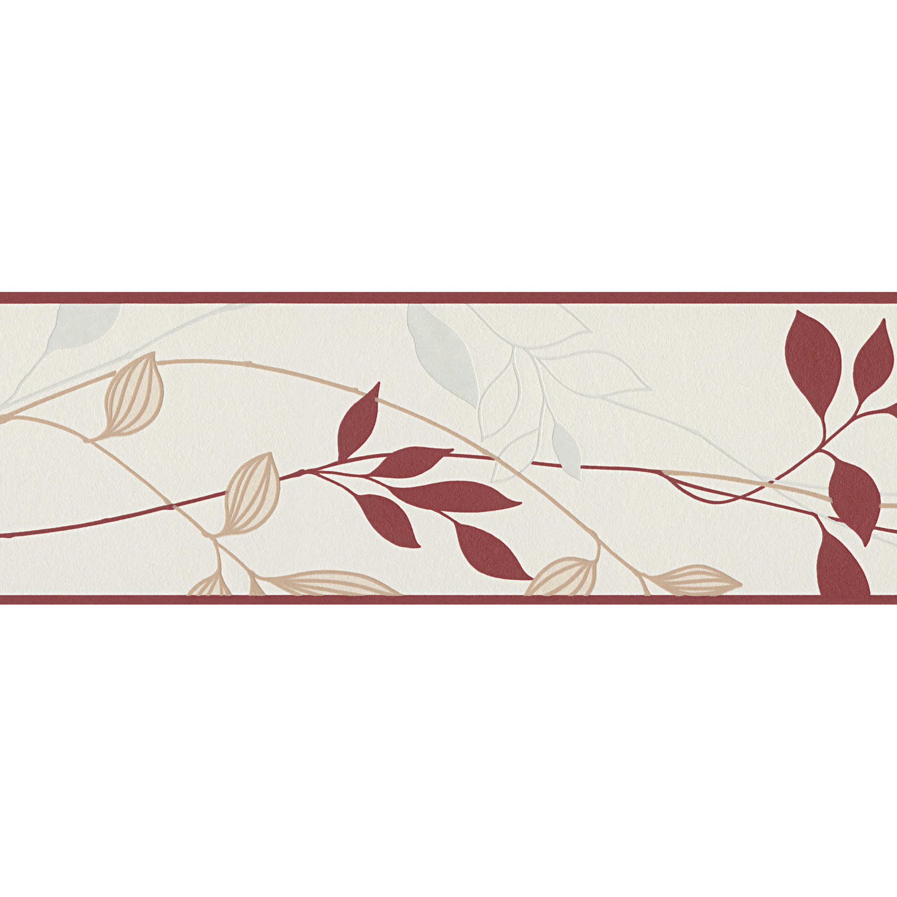         Leaves tendrils border with natural plant motif - Red, Cream
    