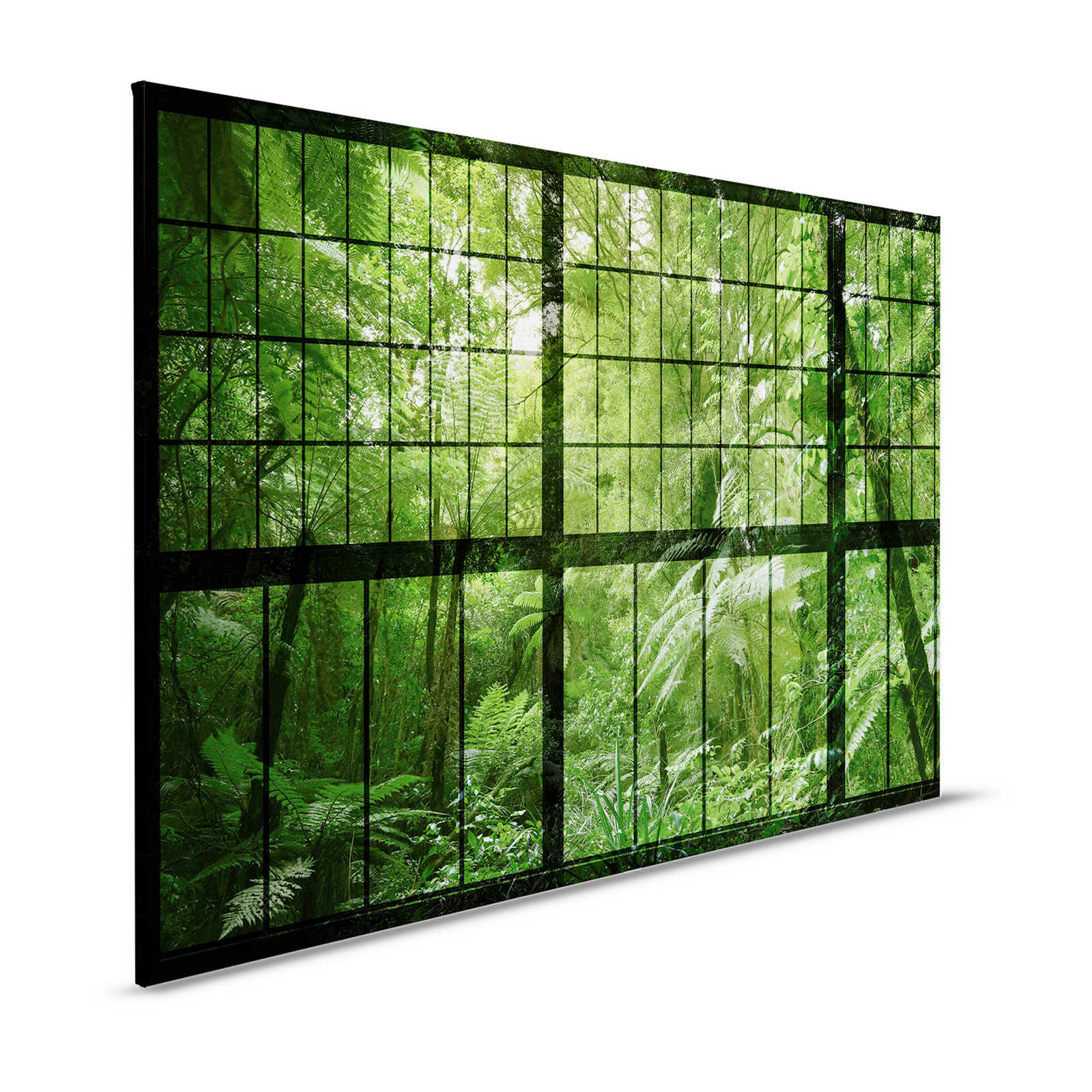 Rainforest 2 - Loft Raam Canvas Schilderij met Uitzicht op de Jungle - 1.20 m x 0.80 m

