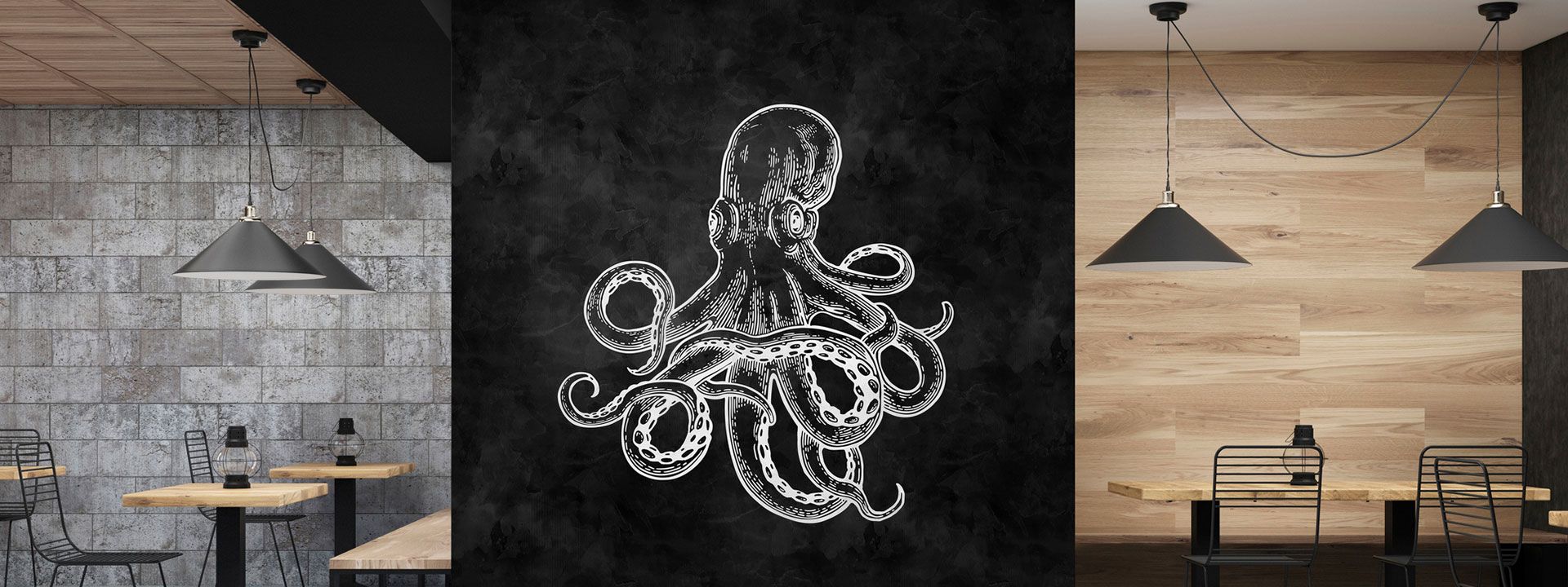 Wall mural octopus black and white