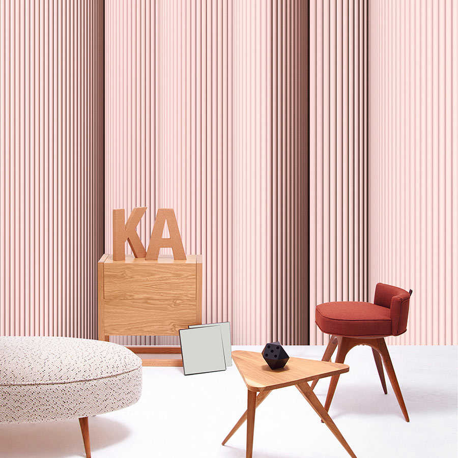 Magic Wall 4 - stripes photo wallpaper with 3D illusion effect, pink & white
