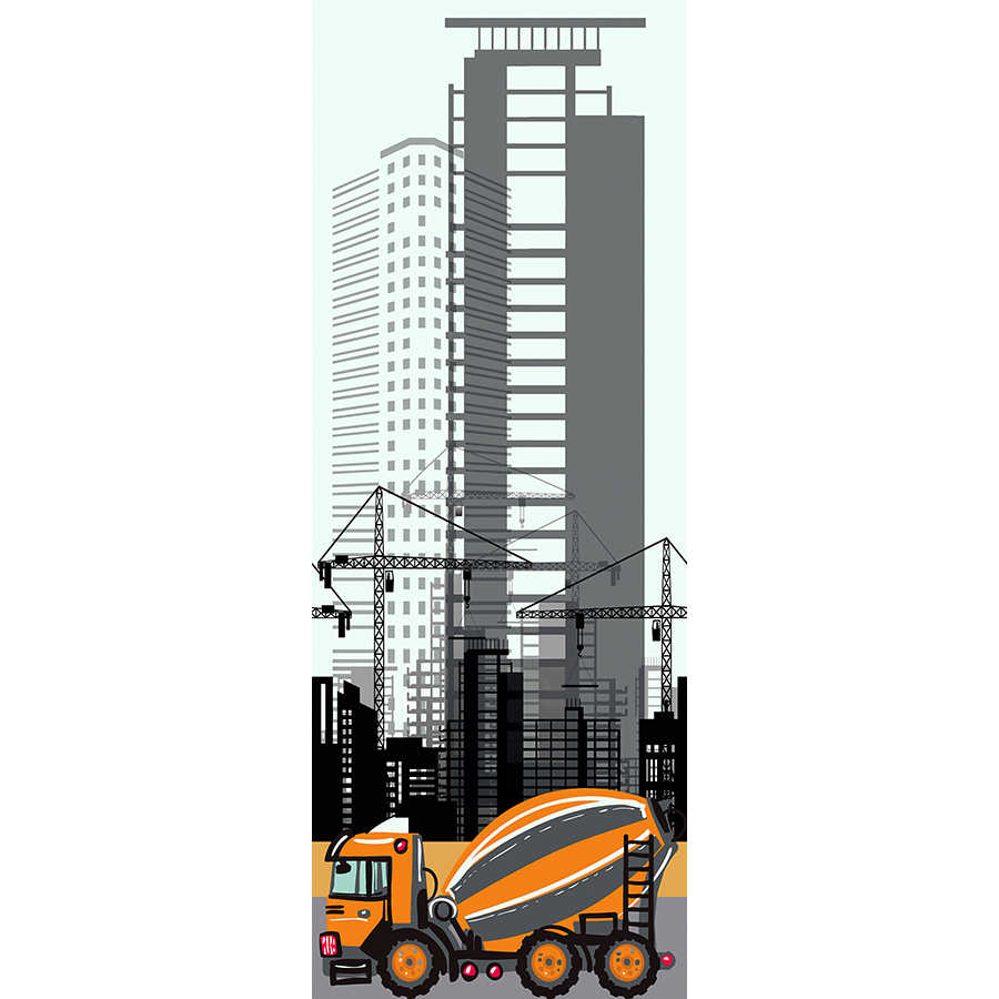         City mural concrete mixer with skyscraper in the background on premium smooth nonwoven
    
